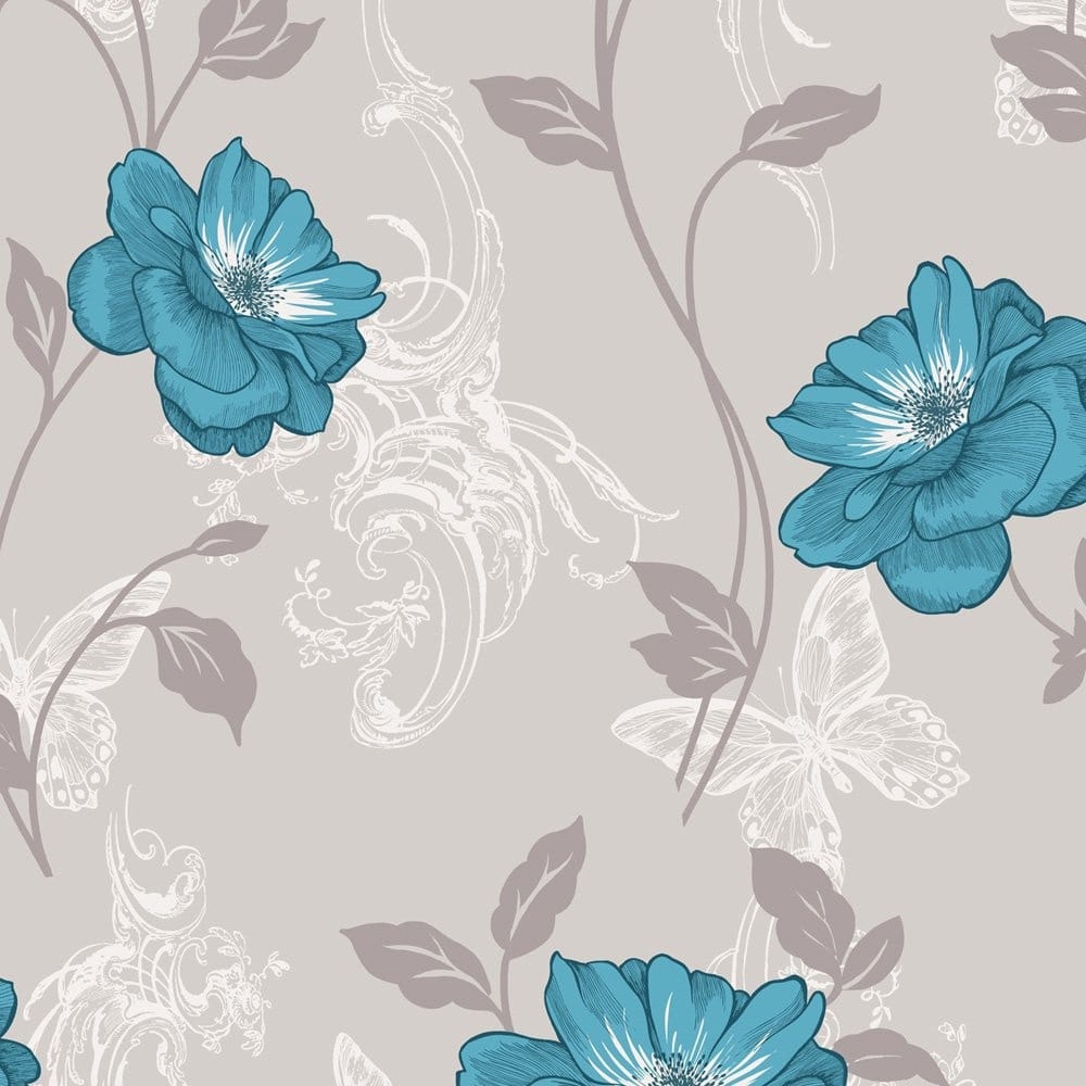1000x1000 Millie Floral Wallpaper Teal (M0879) from I Love Wallpaper UK
