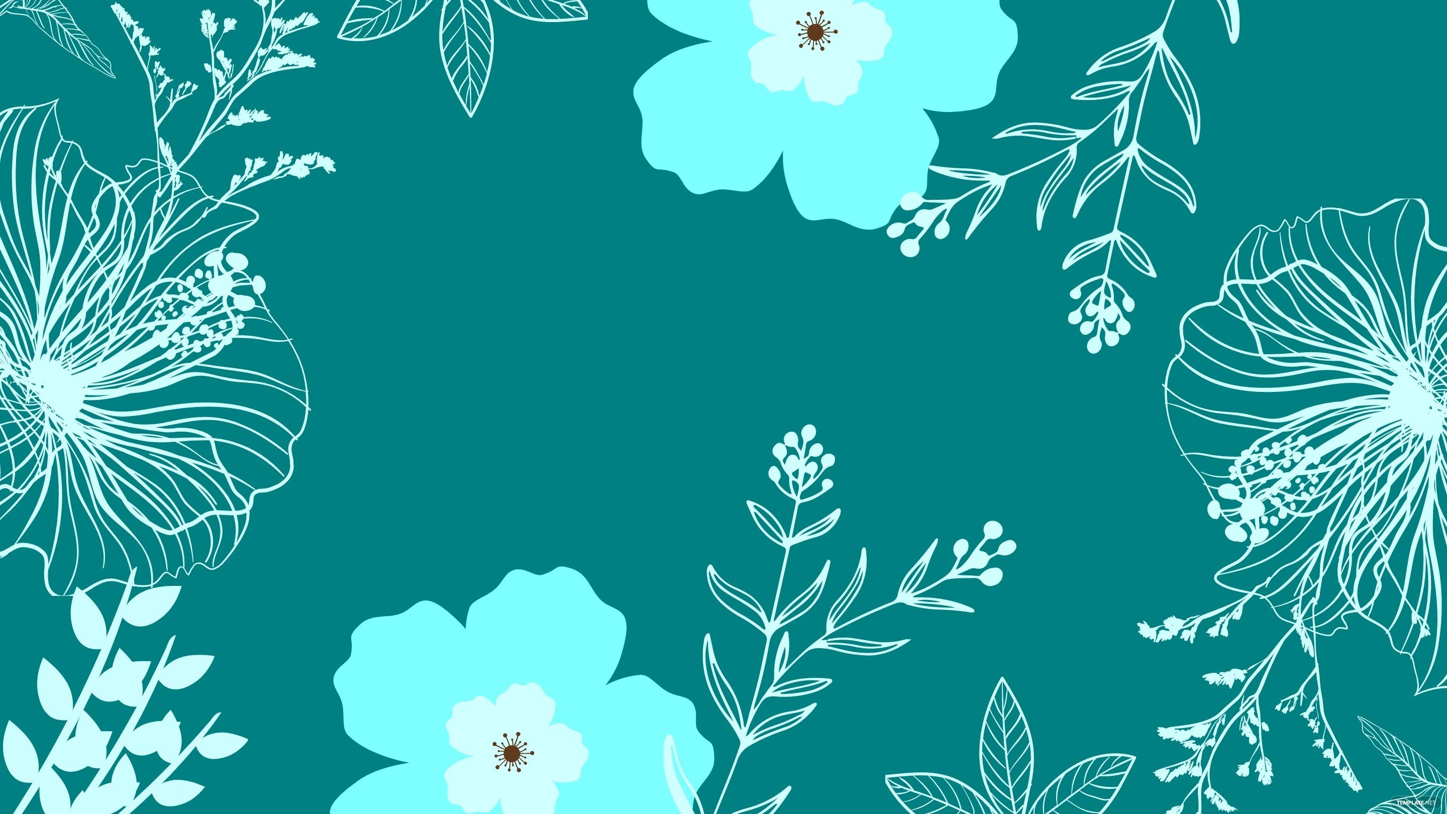 2880x1620 Teal Floral Background, Illustrator, JPG, PNG, SVG