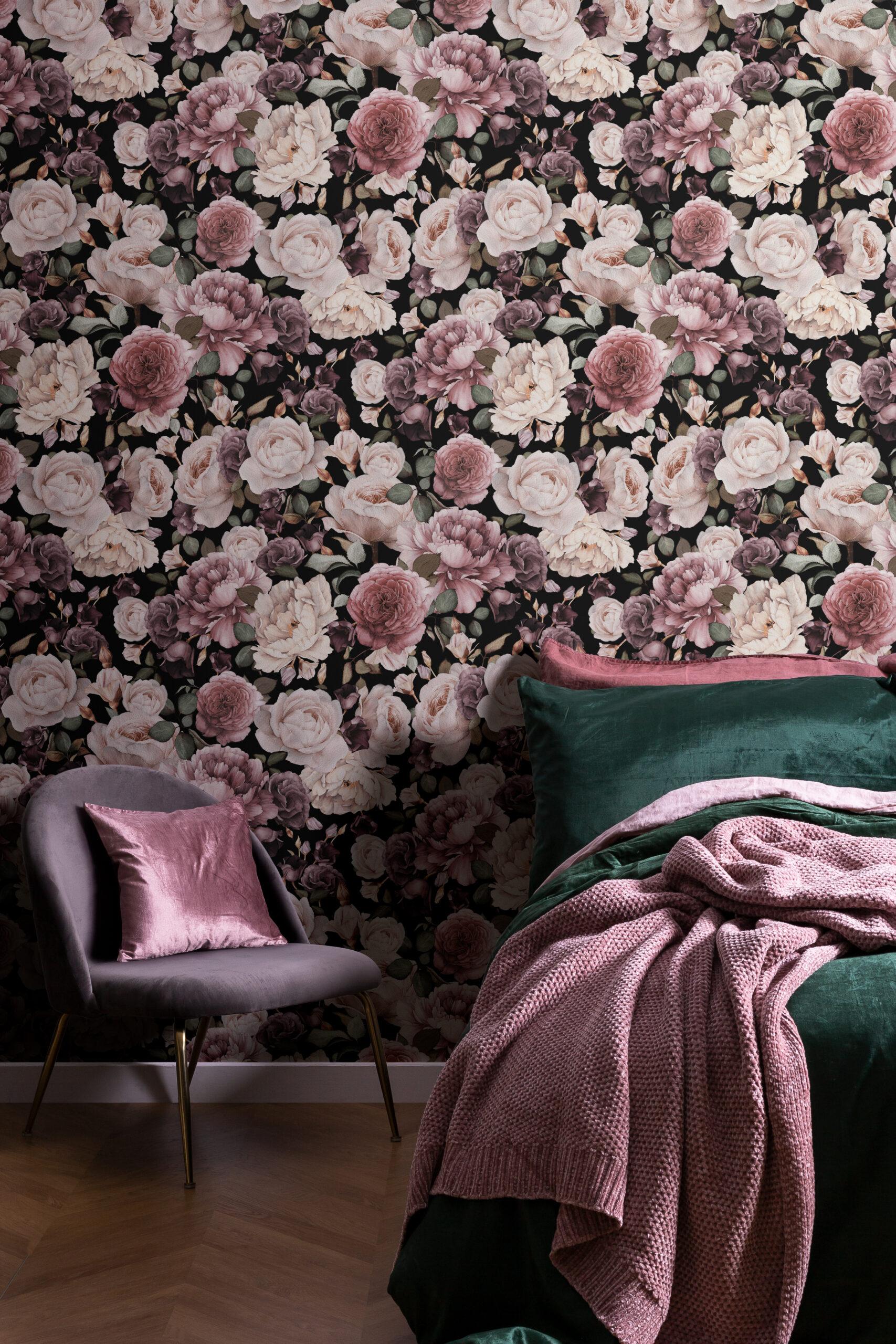 1707x2560 Pink & Purple Dark Floral Wallpaper