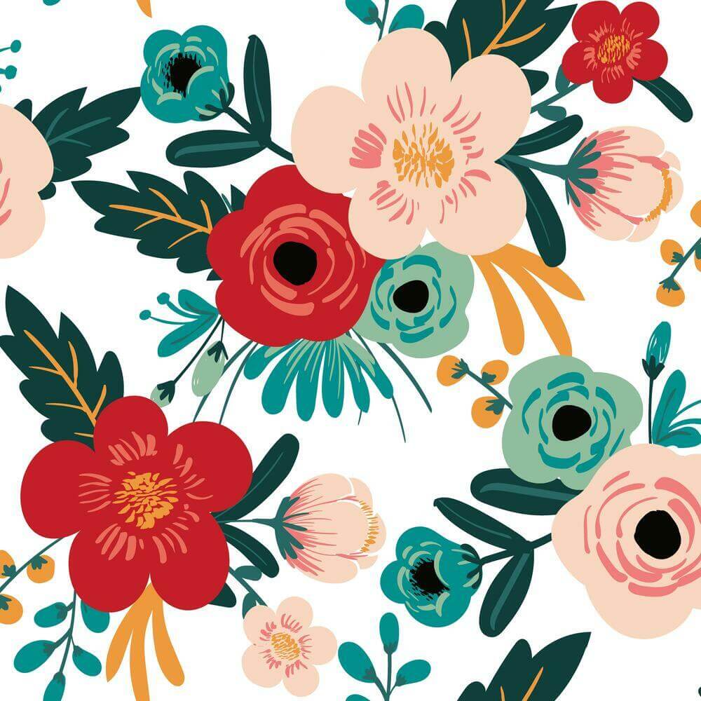 1000x1000 Poppy Floral Peel & Stick Wallpaper & Teal