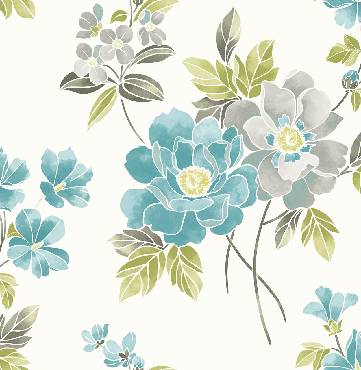 1249x1280 A Street Prints By Brewster 2656 004023 Claressa Teal Floral Wallpaper Savvy Decorator