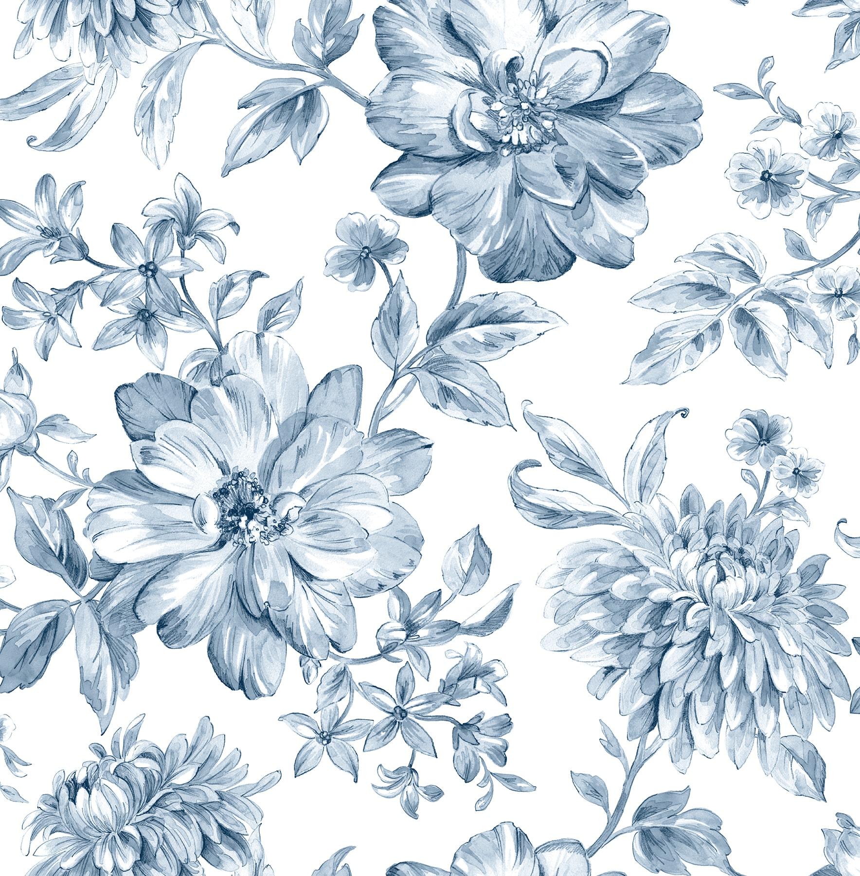 1768x1800 Brewster Brewster Essentials 56.4 Sq Ft Blue Non Woven Floral Unpasted Wallpaper In The Wallpaper Department At