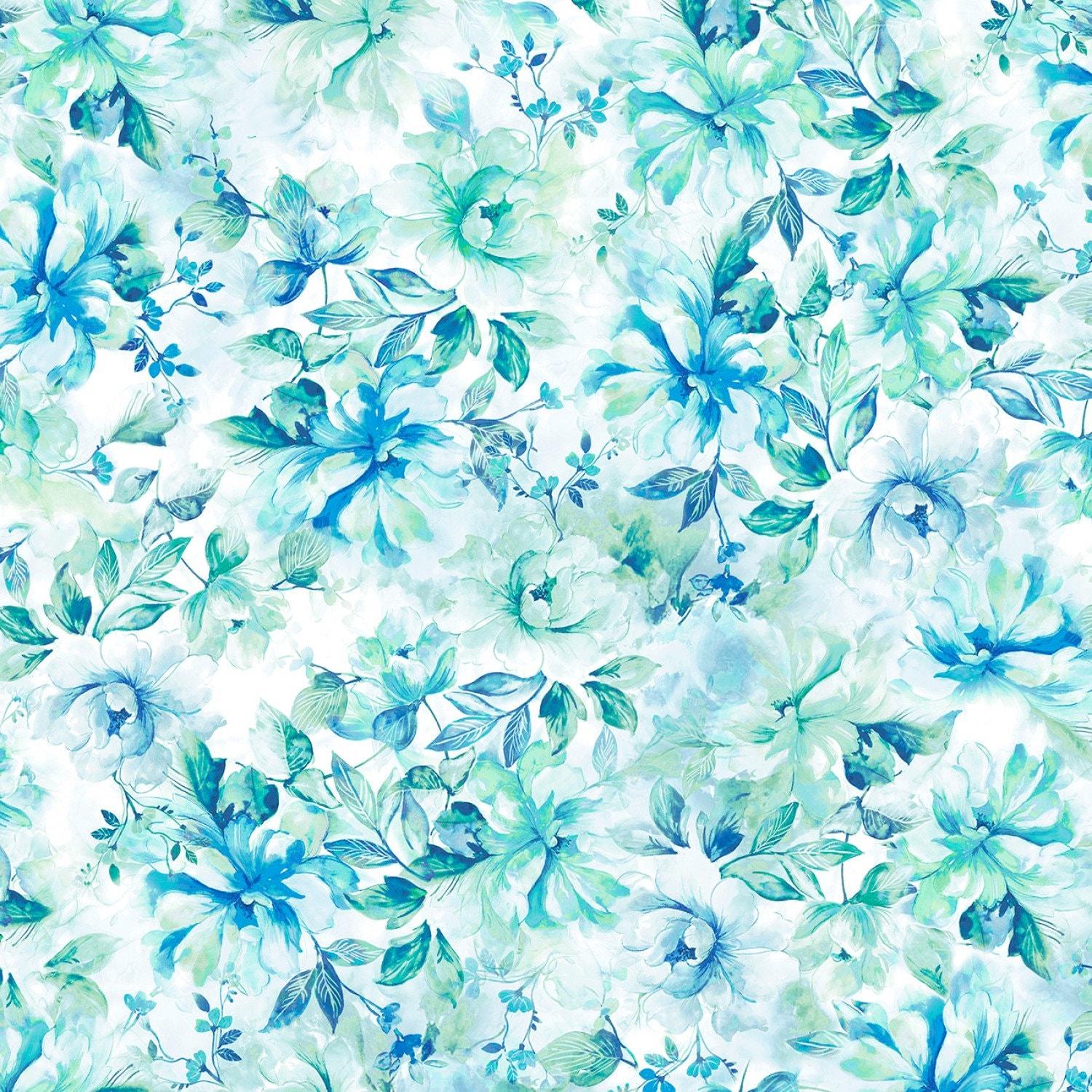 1500x1500 Inch Teal Blue Floral Wide Quilt Back Fabric