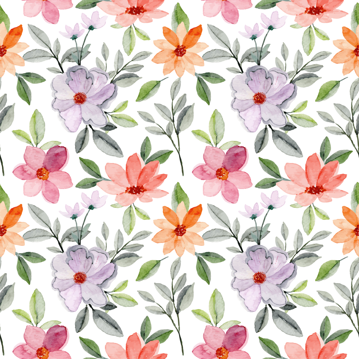 1200x1200 Pink Purple Floral Watercolor Seamless