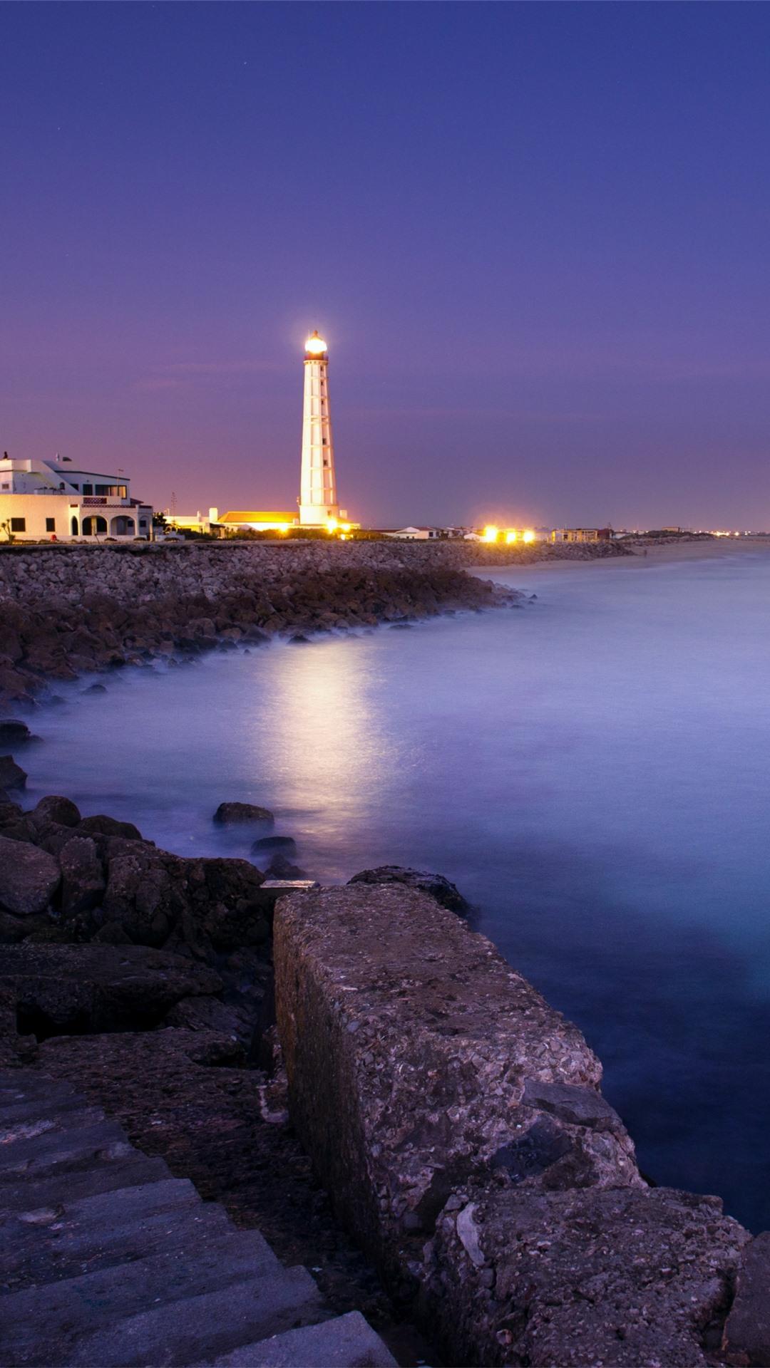 1080x1920 Wallpaper Night, coast, sea, lighthouse, lights 3840x2160 UHD 4K Picture, Image