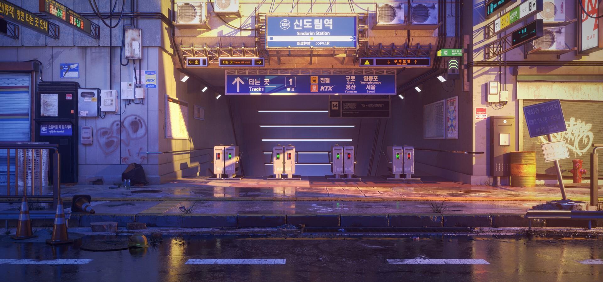 1920x900 subway, artwork, digital art, Korean, city Gallery HD Wallpaper