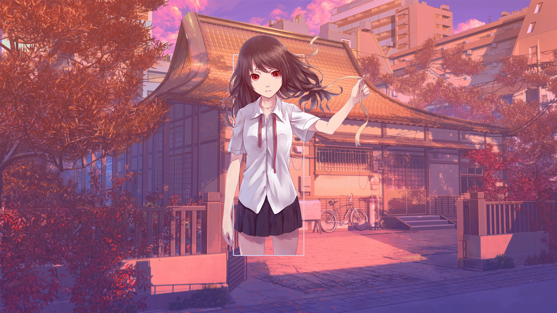 1920x1080 Anime Anime Girls Photohop Digital Art Picture In Picture Background Art School Uniform Afternoon Wallpaper:1920x1080
