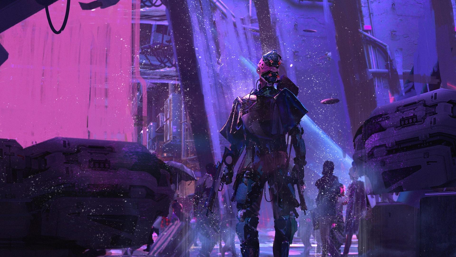 1920x1080 Sci Fi Cyberpunk Neon Robot HD