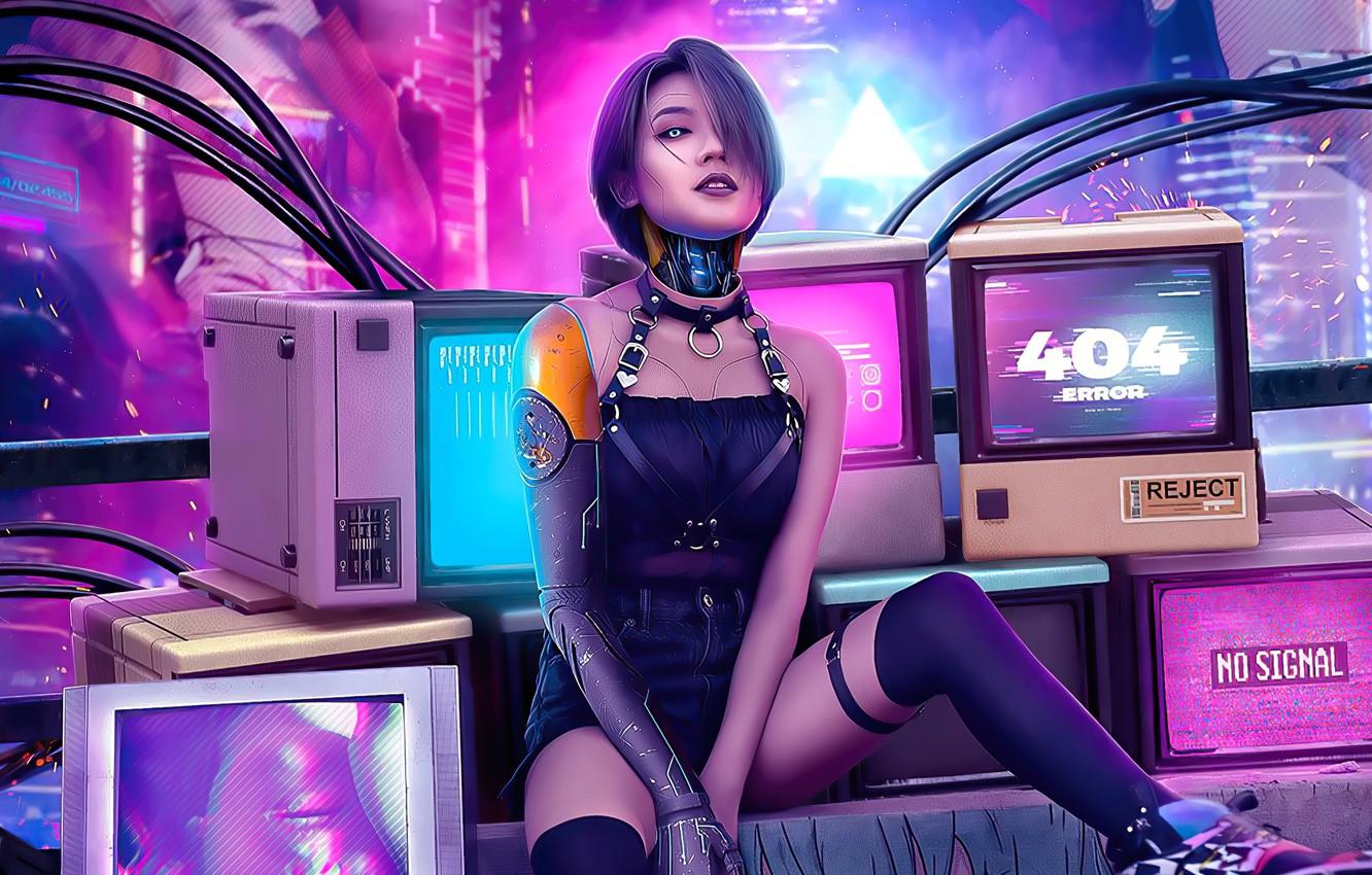 1332x850 Wallpaper, future, the game, robot, technology, sparks, , robot, monitors, error cyberpunk neon lights, sparks, monitors, neon lights, cyberpunk - for desktop, section игры