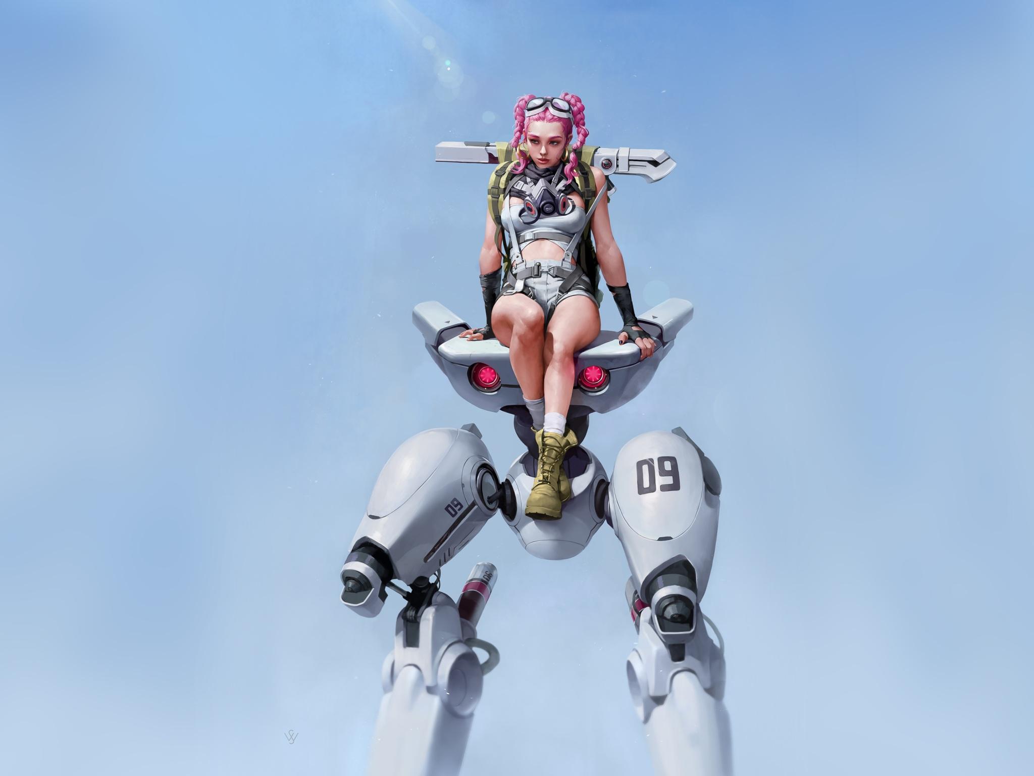 2048x1536 Wallpaper 4k Braided Pink Hair Cyberpunk Robot Girl Wallpaper