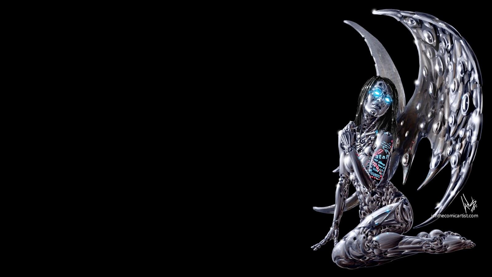 1600x900 Free download of Ian Sokoliwski Tattooed Cyberpunk Robot Angel Desktop Wallpaper [1600x900] for your Desktop, Mobile & Tablet. Explore Robots Wallpaper for My Desktop. Wallpaper For My Pc, Wallpaper