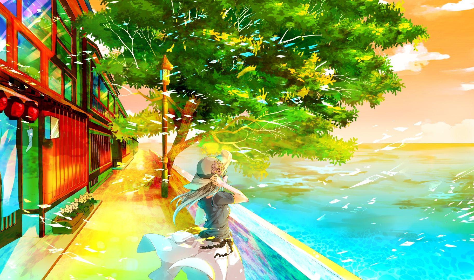 1826x1080 Desktop Wallpaper Tree, Summer, Anime