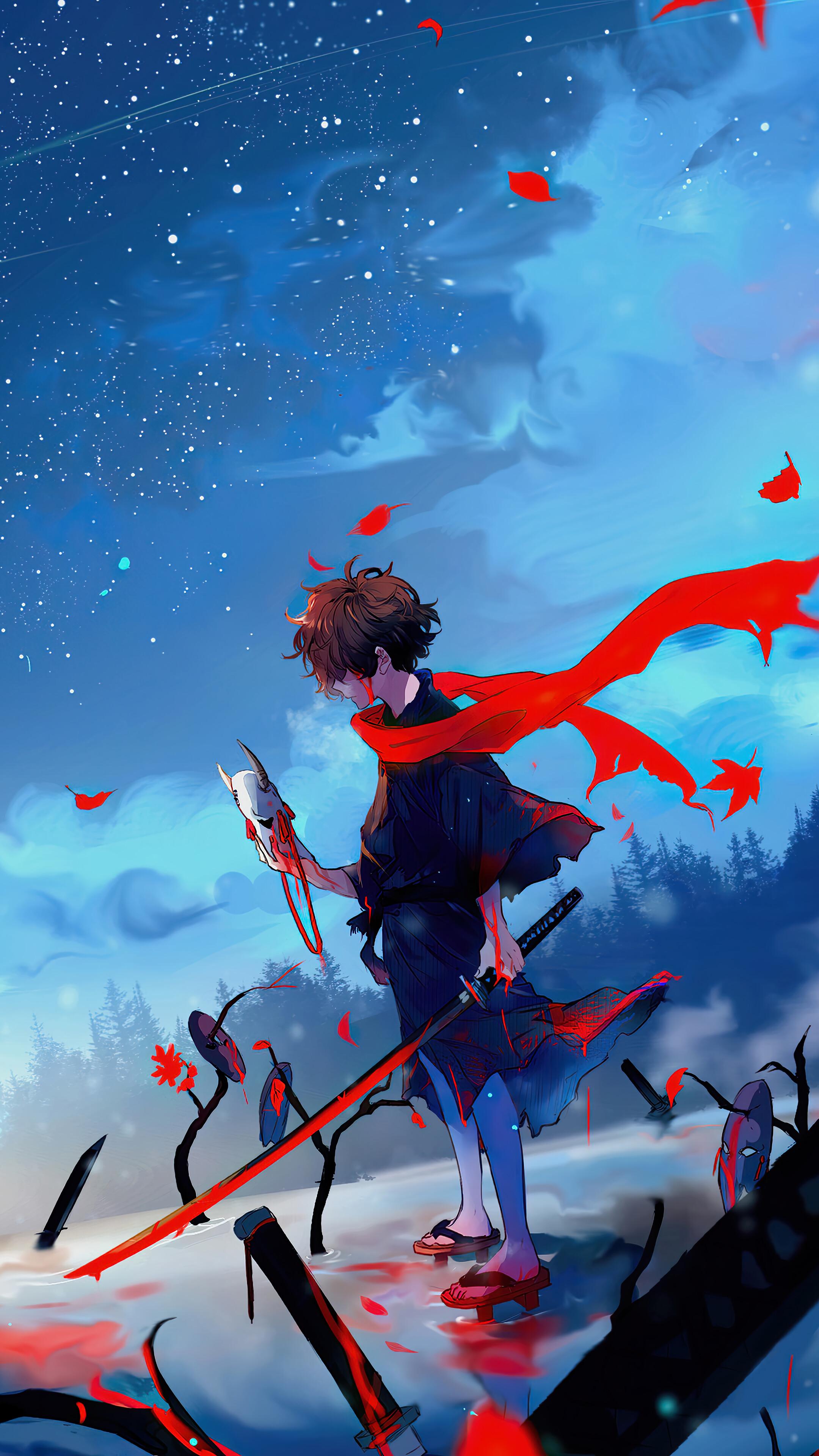 2160x3840 Anime, Warrior, Katana, Mask, Night, 4k Gallery HD Wallpaper