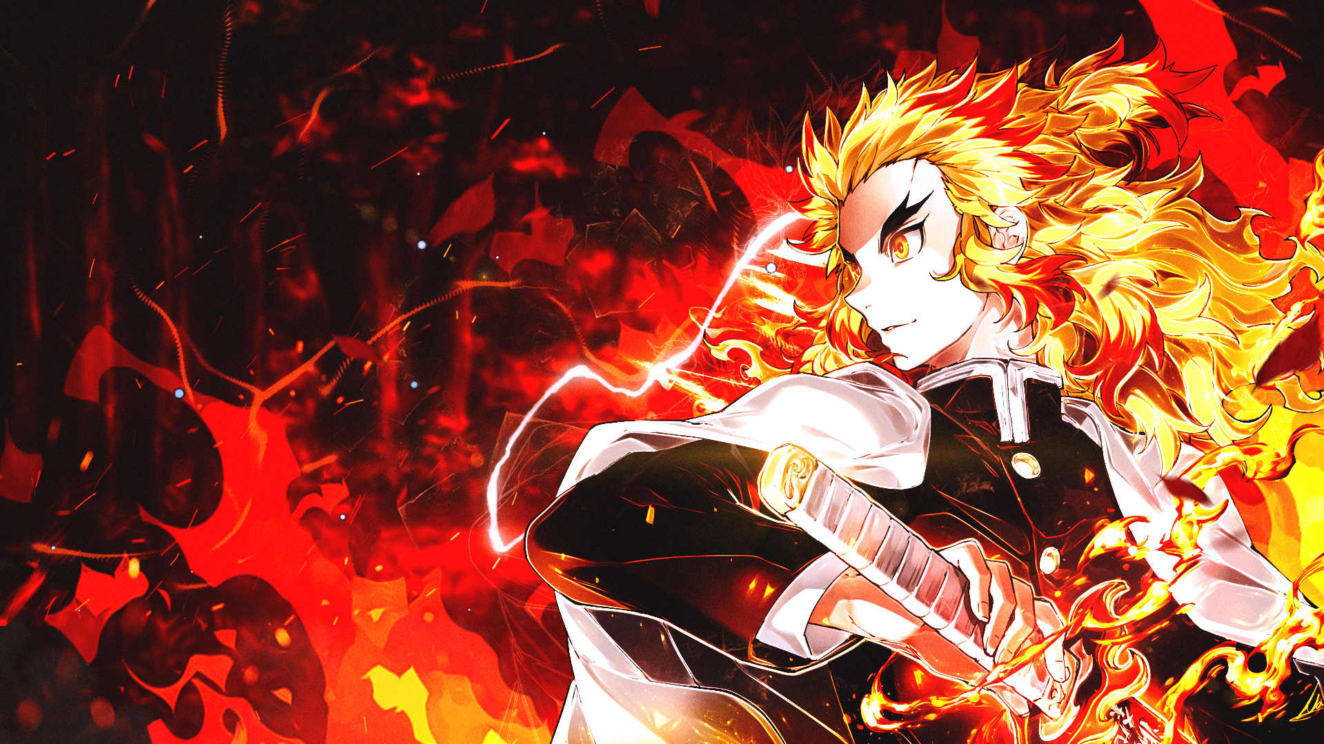 1919x1079 Rengoku Kyoujurou Anime Kimetsu No Yaiba Anime Boys Sword Wallpaper:1919x1079