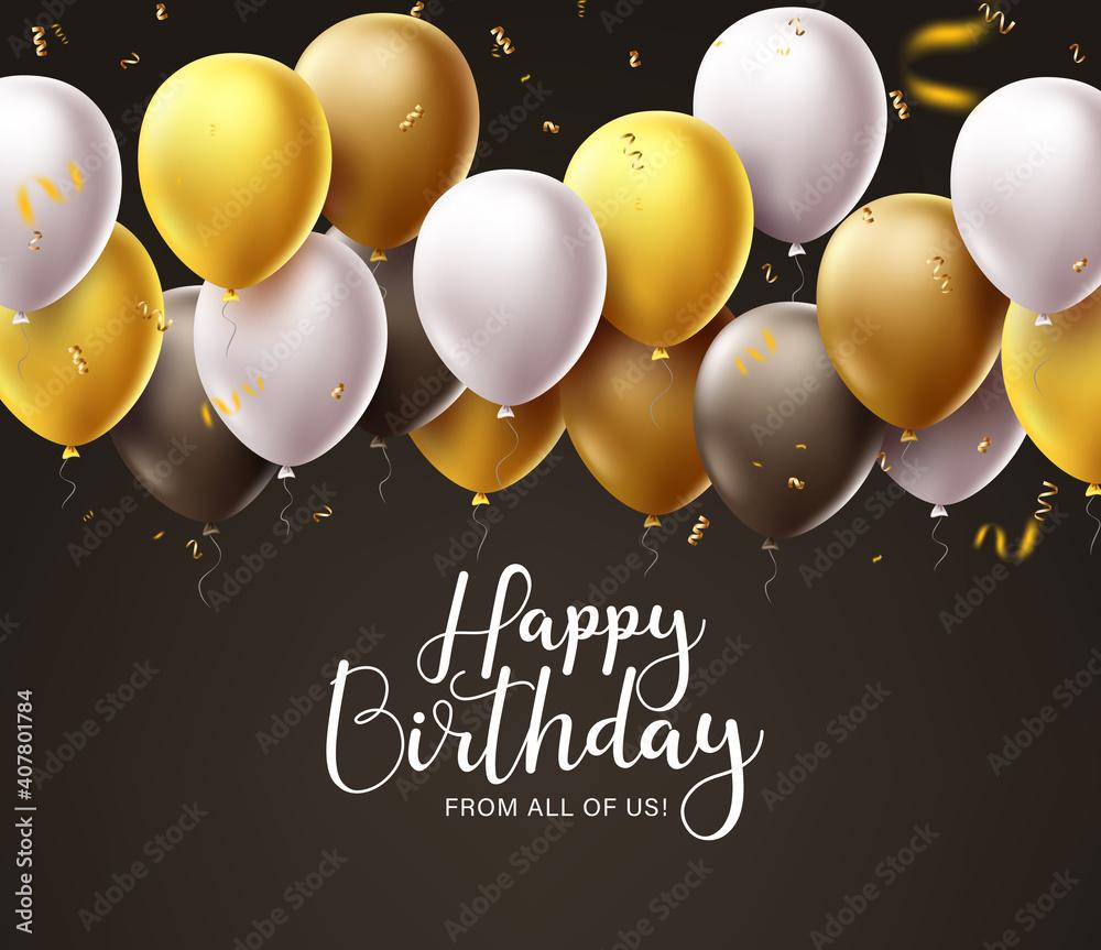 1000x863 Birthday balloons vector template design. Balloon elements for birthday invitation card and party celebration in black empty space for text background design. Vector illustration Stock Vector