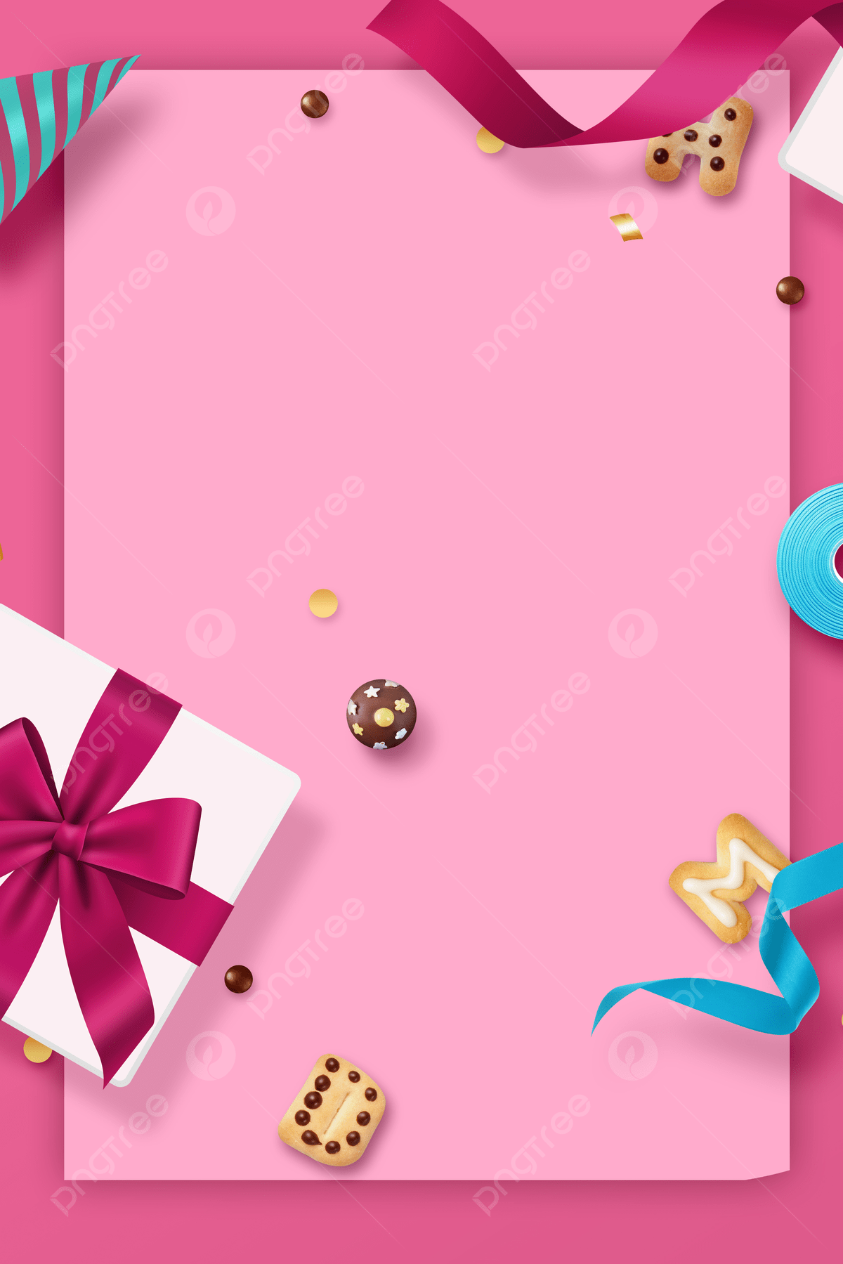 1200x1799 Pink Birthday Card Invitation Card Ad Background Wallpaper Image For Free Download