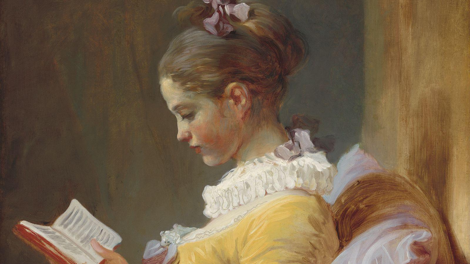 1600x900 Download Wallpaper 1600x900 Jean Honore Fragonard, A Young Girl Reading, Oil, Canvas, Girl, Book, Art Widescreen 16:9 HD Background