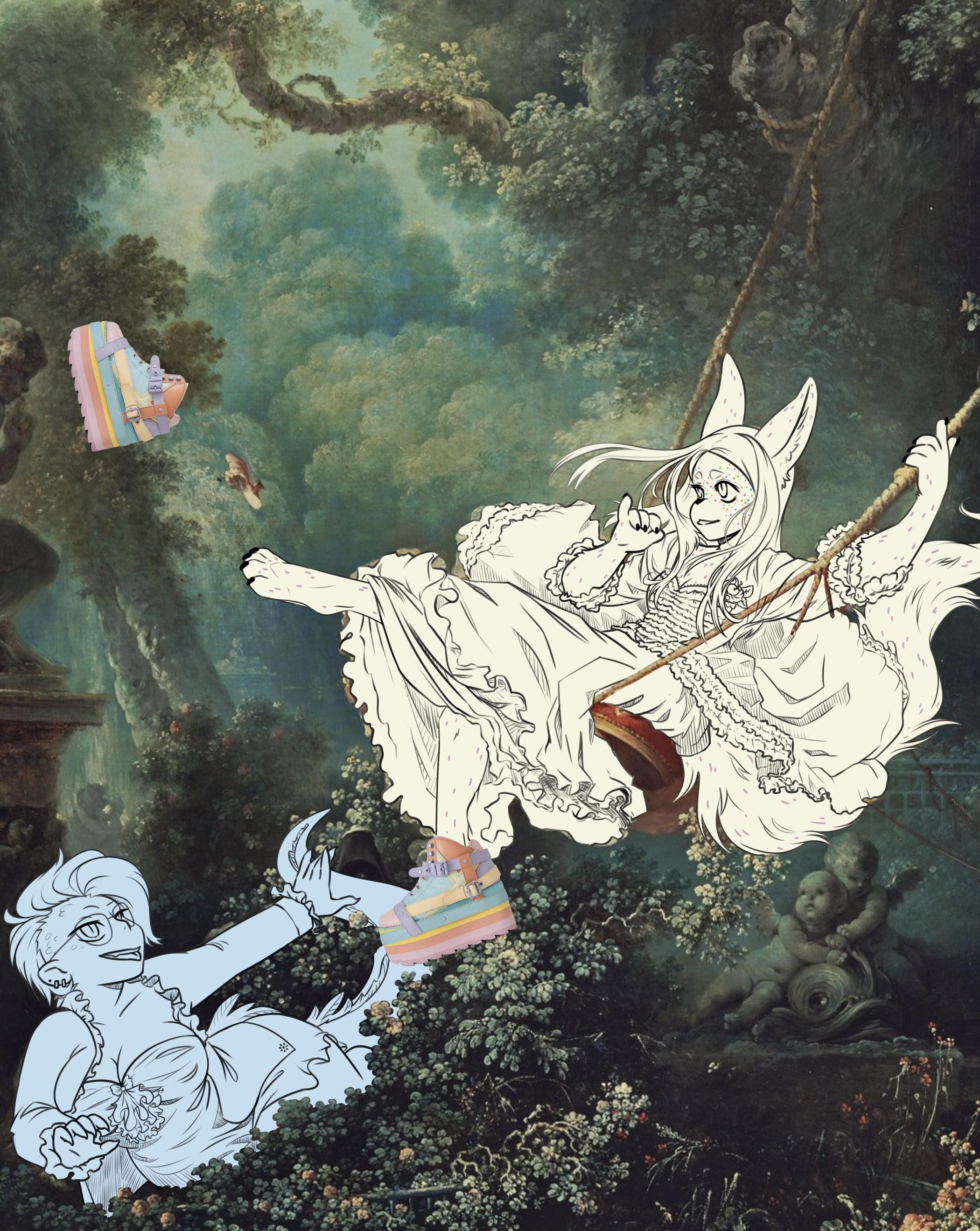 2100x2637 Draw Over Of The Swing By Jean Honore Fragonard But I Got Tired Halfway Throughdoes Anyone Want The Line Art To Color? DM For PSD File :B