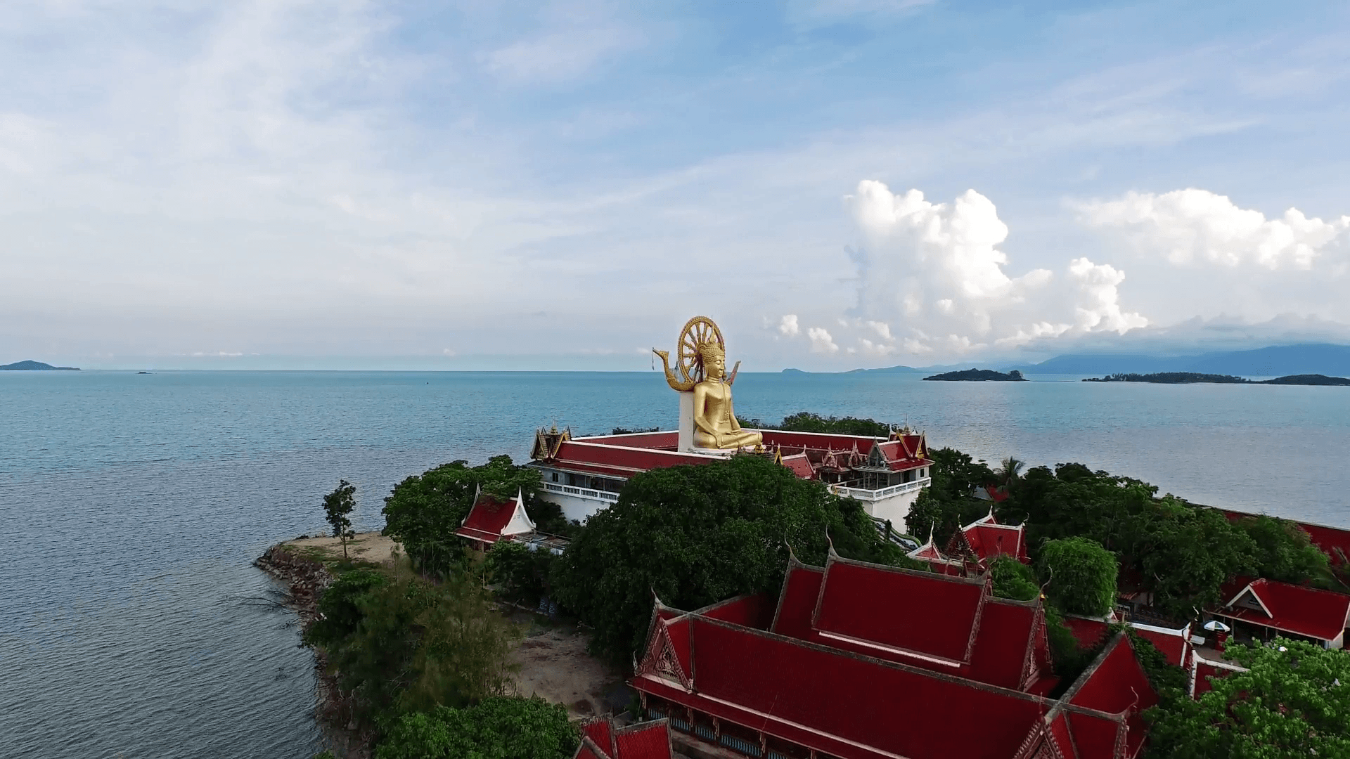 1920x1080 Golden Buddha at Koh Samui island in Thailand. Big buddha. Aerial 4k