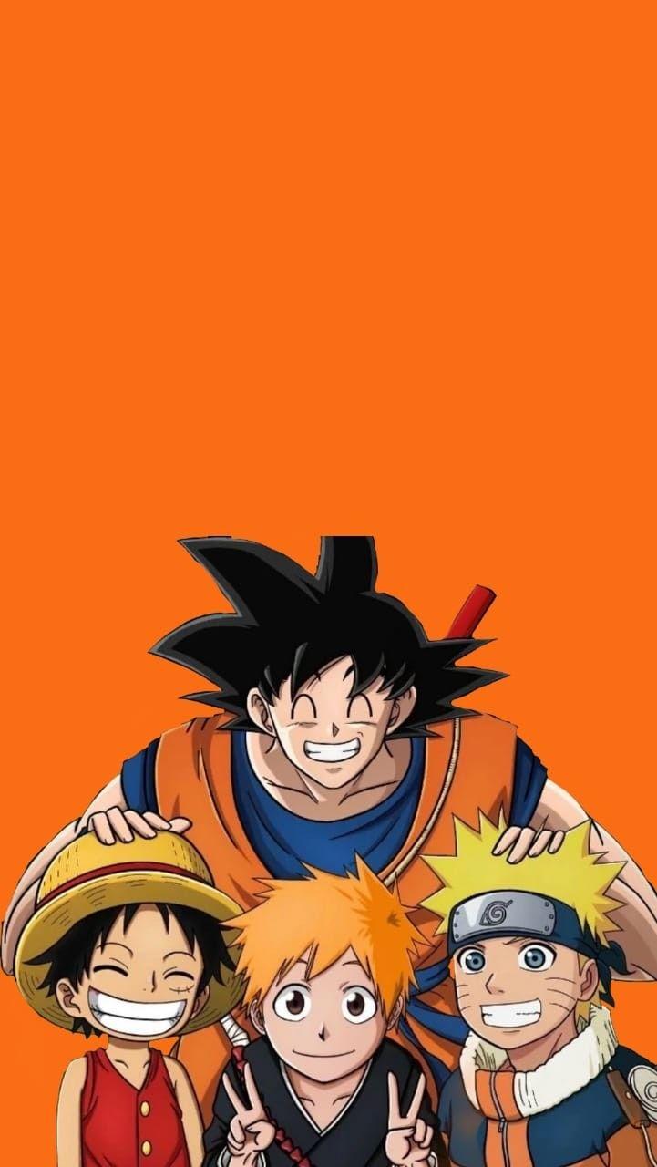 721x1280 Goku, luffy, ichigo e naruto wallpaper