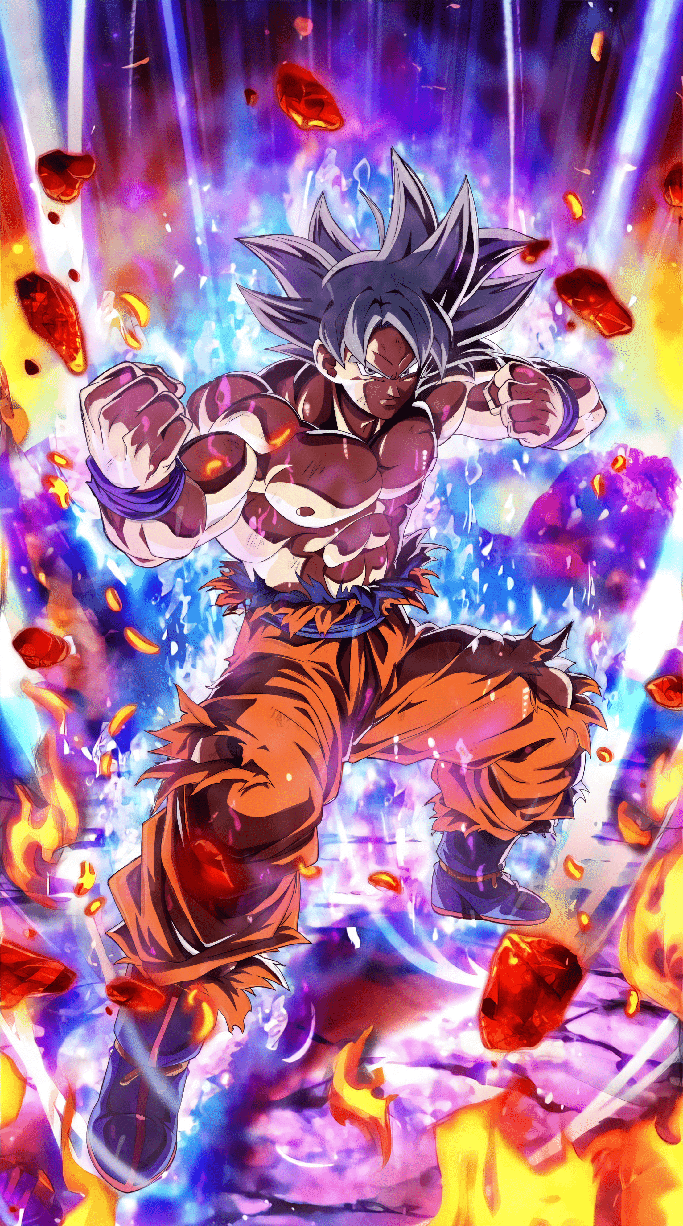 2215x3976 TRUE HD Goku (Ultra Instinct) & SSGSS Vegeta (Evolution)! (No fuzzy eye, actually HD artwork, not waifu2x.)