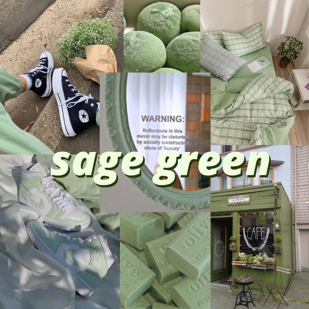1080x1080 Pcs Sage Green Aesthetic Picture and Quotes Collage Kit