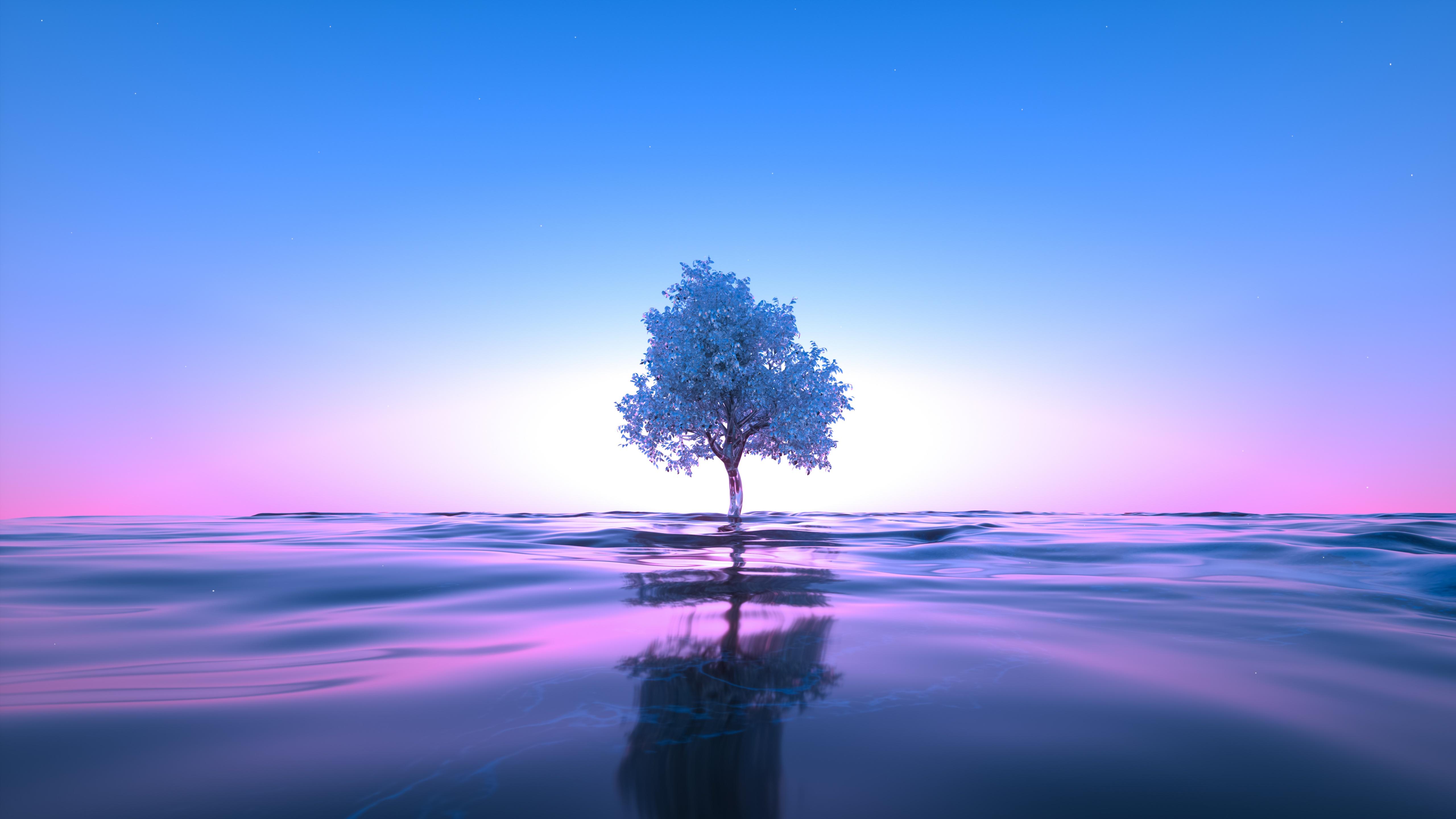 5120x2880 Tree Wallpaper 4K, Neon, Body of Water, Nature