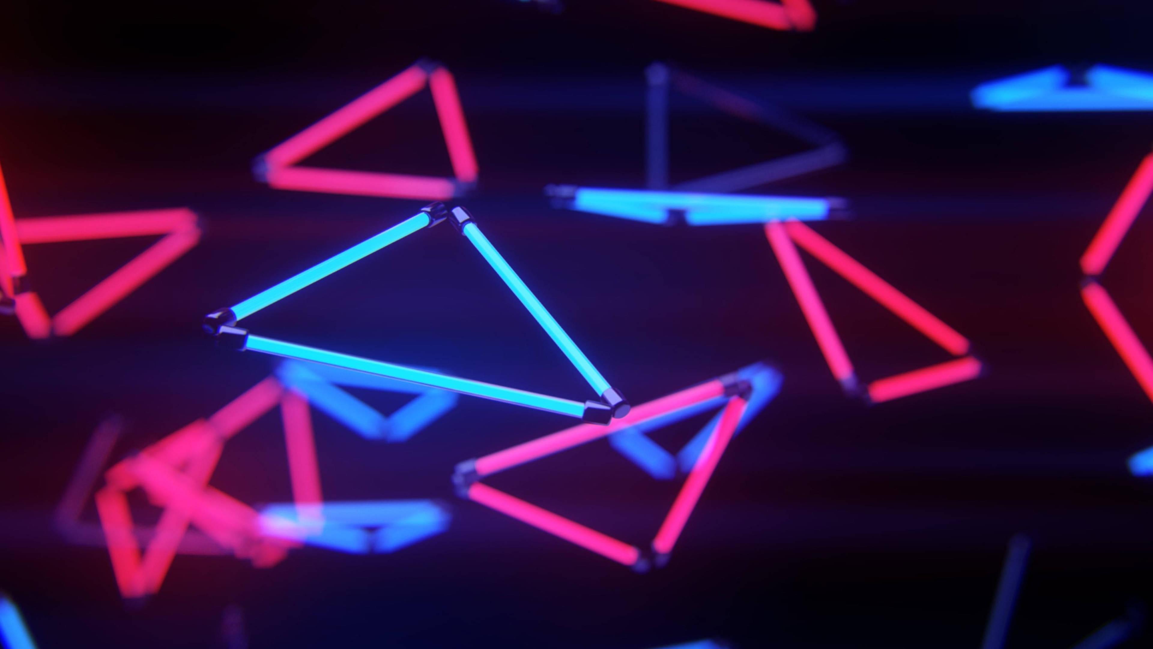 3840x2160 Download Blue And Red Triangle Led 4k Wallpaper