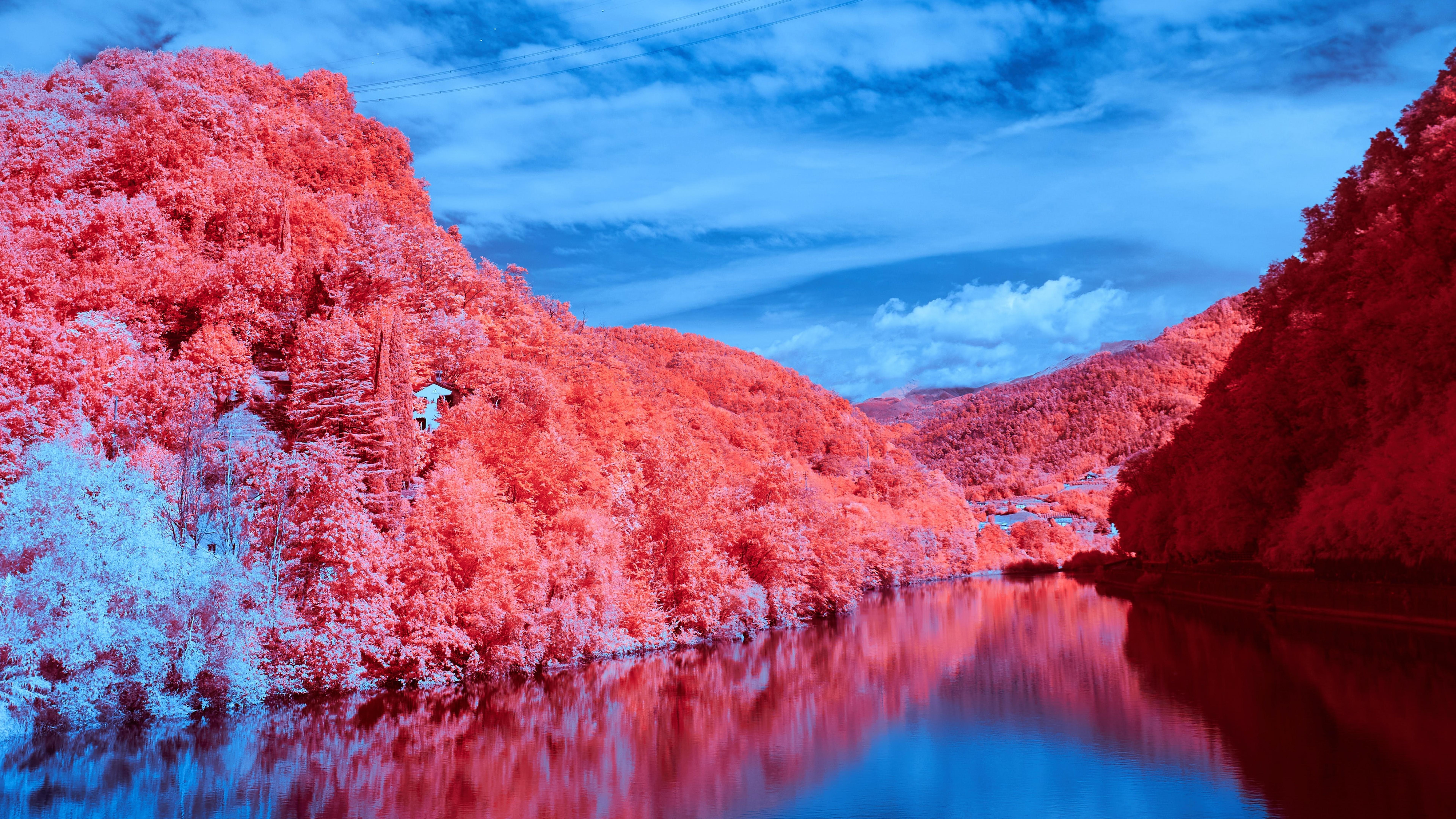 7680x4320 Scenery Wallpaper 4K, Lake, Blue Sky, Forest, Nature