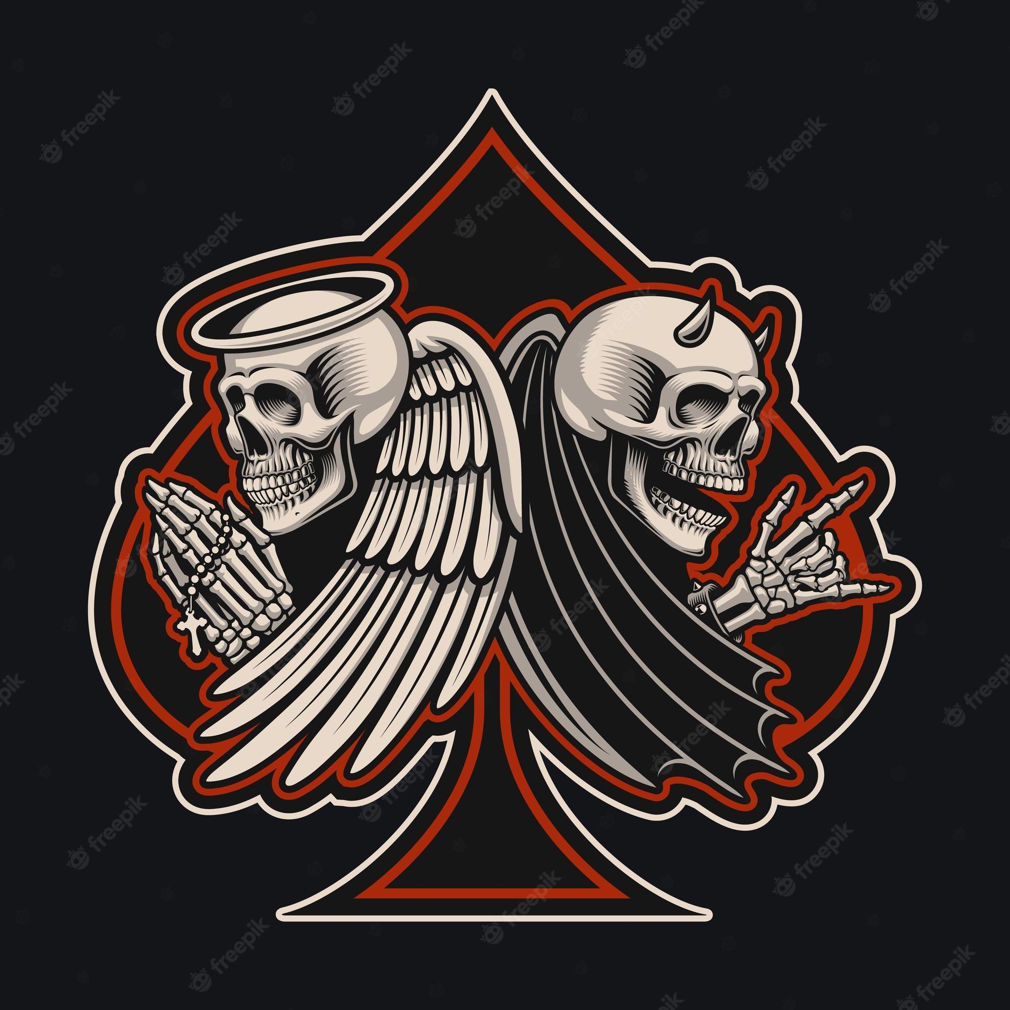 2000x2000 Premium Vector. Illustration with an angel and devil skeletons in tattoo style. this is perfect for apparel design