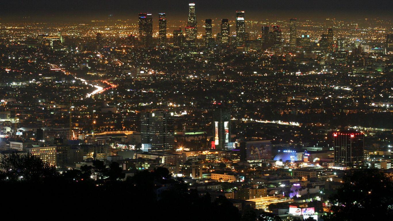 1366x768 Download wallpaper 1366x768 los angeles, night, view, top view tablet, laptop HD background