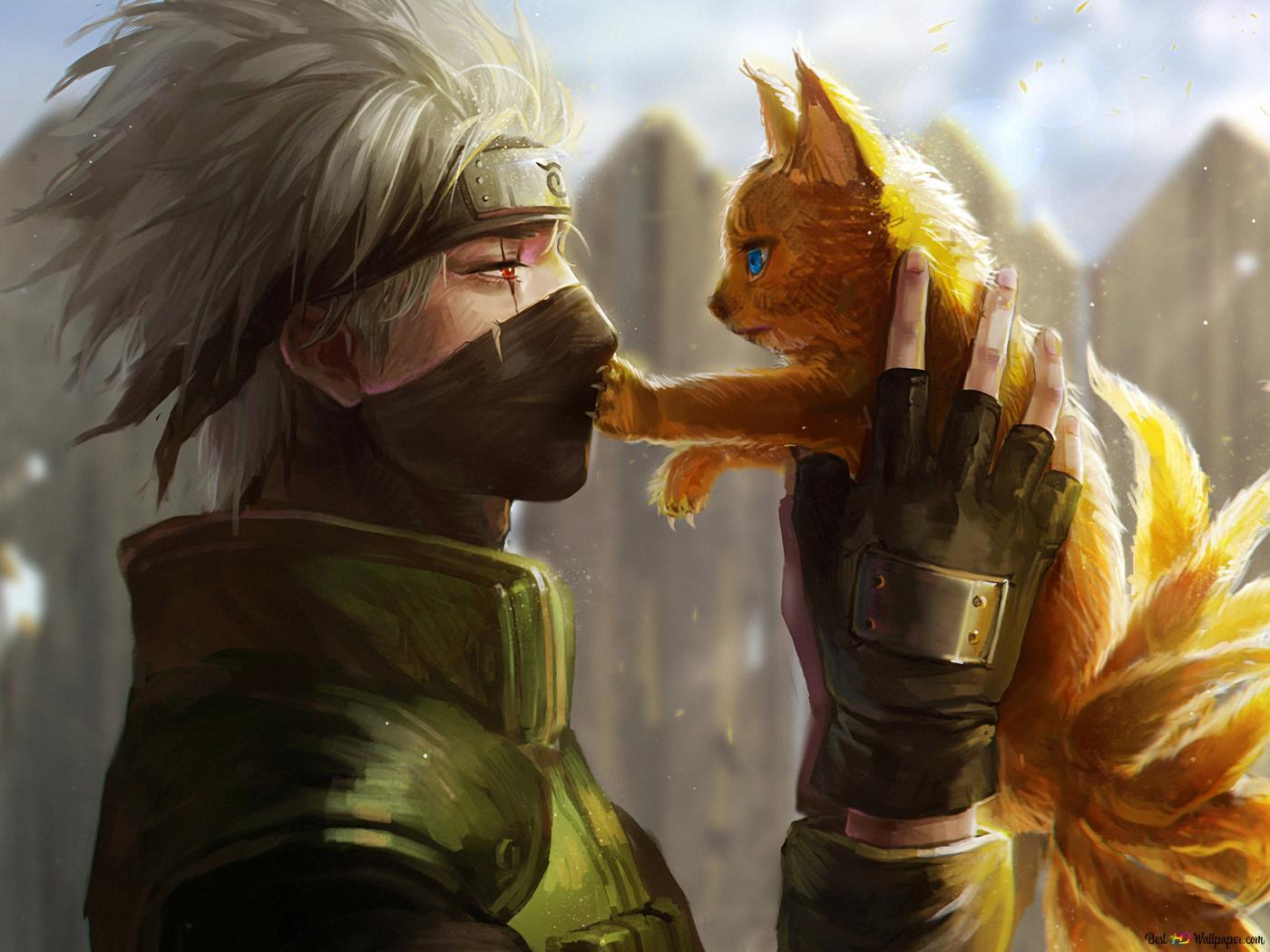 1400x1050 Kakashi And Baby Nine Tailed Fox HD wallpaper download