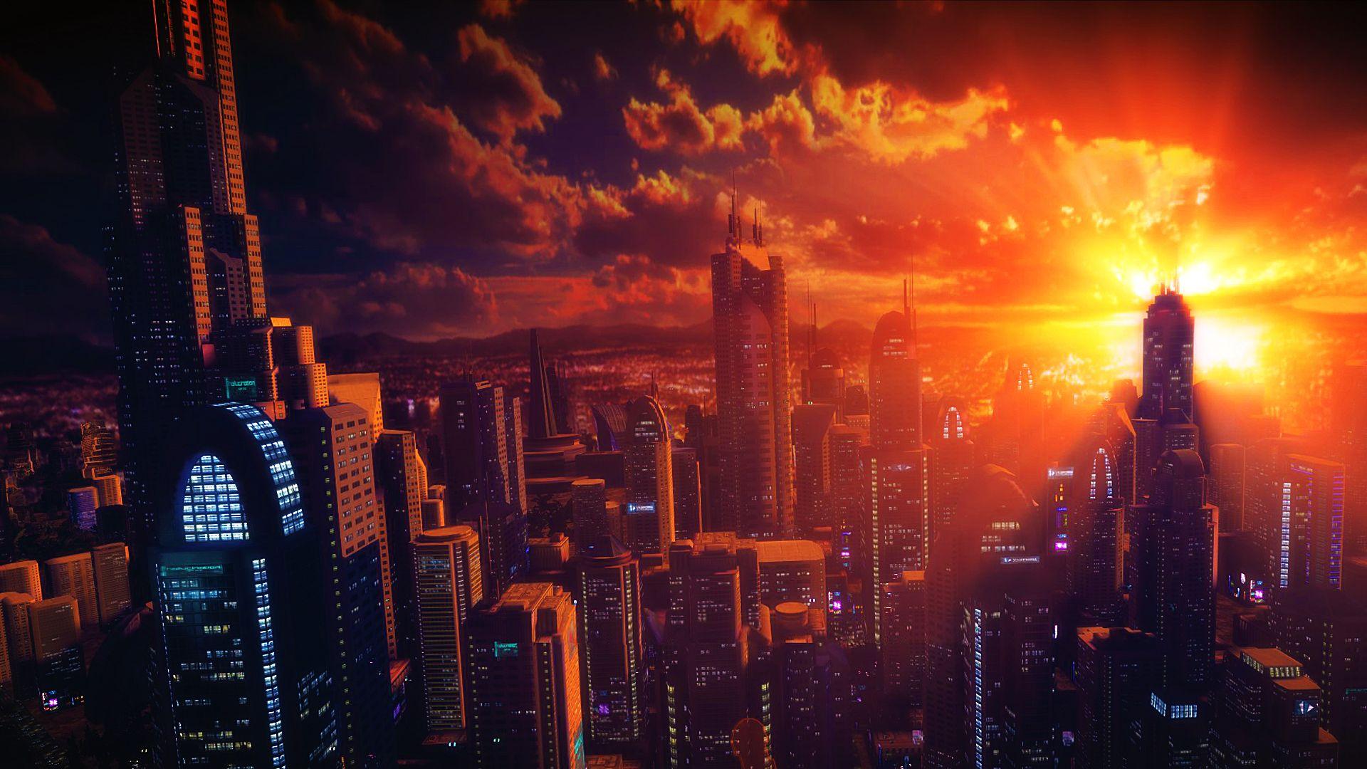 1920x1080 Cool Futuristic City Sunset [1920x1080]. Sunset city, Futuristic city, Futuristic