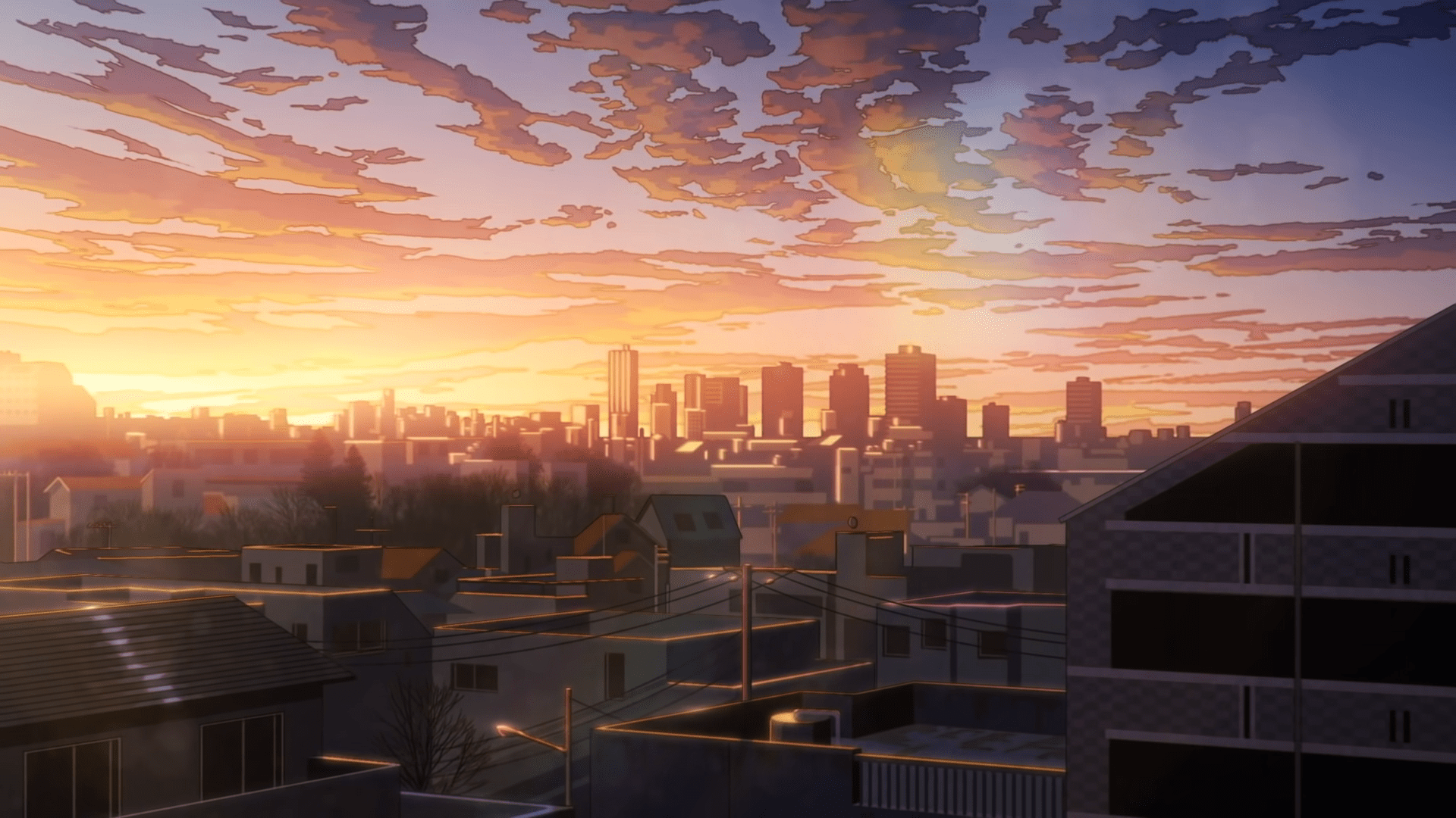 1920x1080 Anime City Sunset: HD Skyline Glowx1080