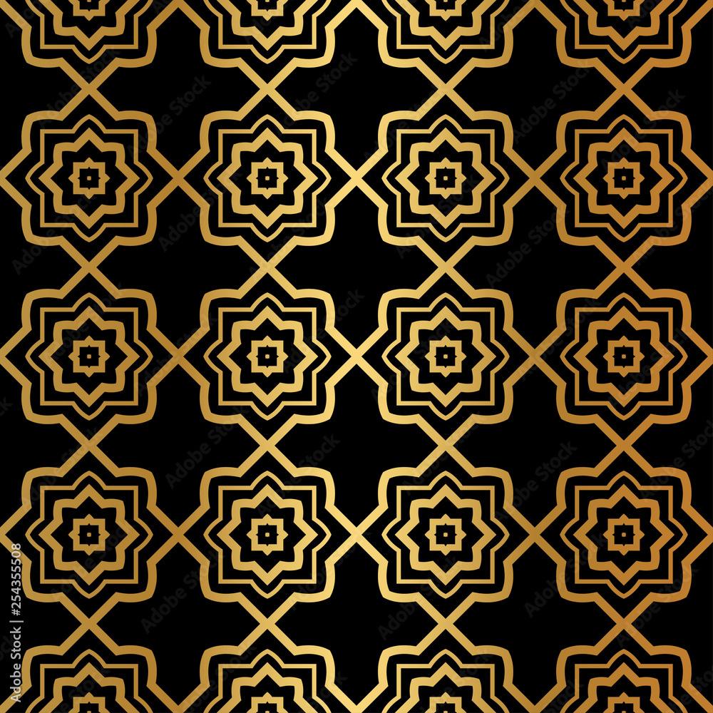 1000x1000 Luxury Pattern Of Abstract Geometric. Seamless Vector Illustration. For Design Greeting Cards, Background, Wallpaper, Interior Design. Tribal Ethnic Arabic, Fashion Decorative Ornament. Black gold Stock Vector