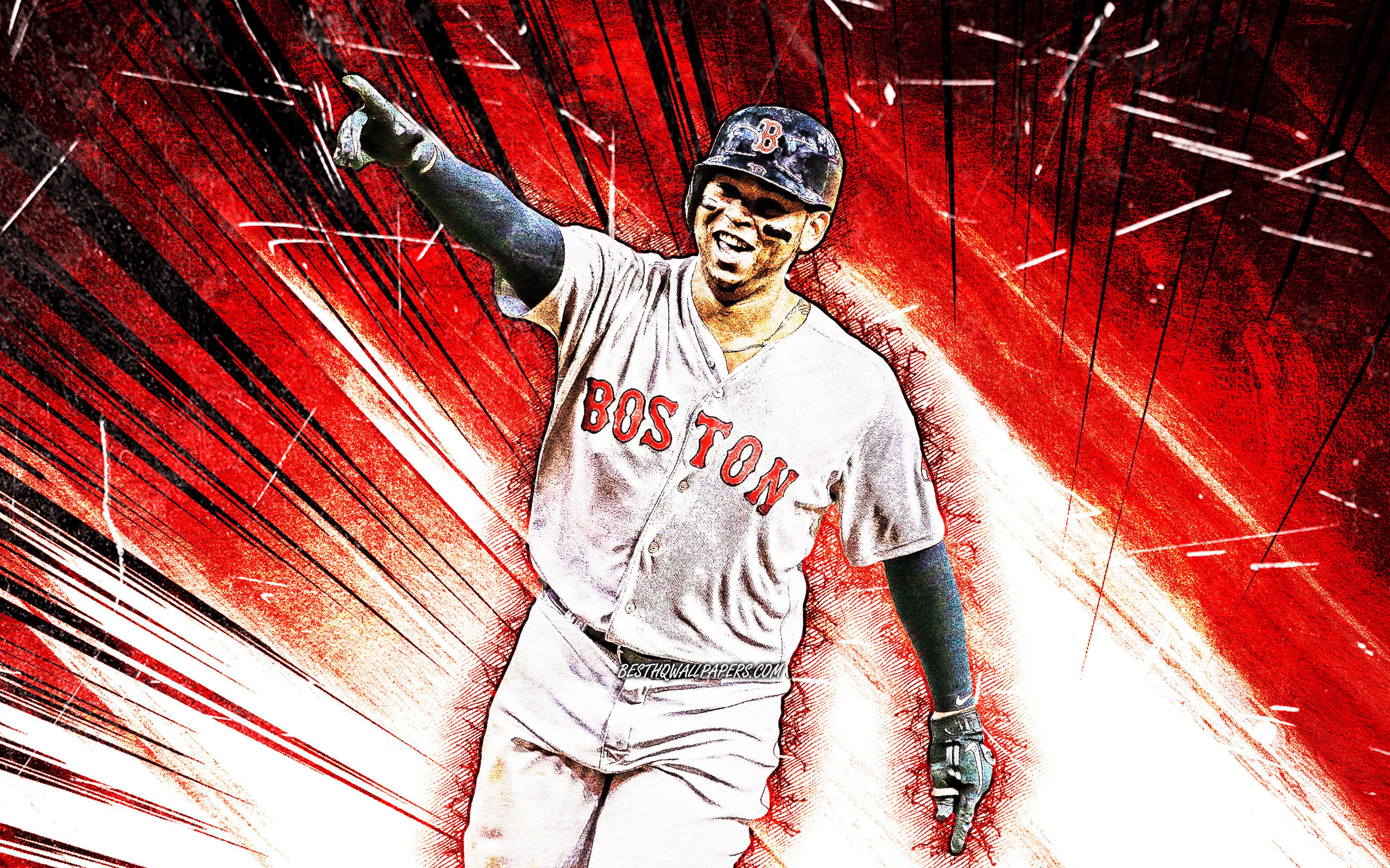 3840x2400 Download wallpaper 4k, Rafael Devers, grunge art, MLB, Boston Red Sox, baseman, baseball, Rafael Devers Calcano, Major League Baseball, red abstract rays, Rafael Devers Boston Red Sox, Rafael Devers 4K for desktop