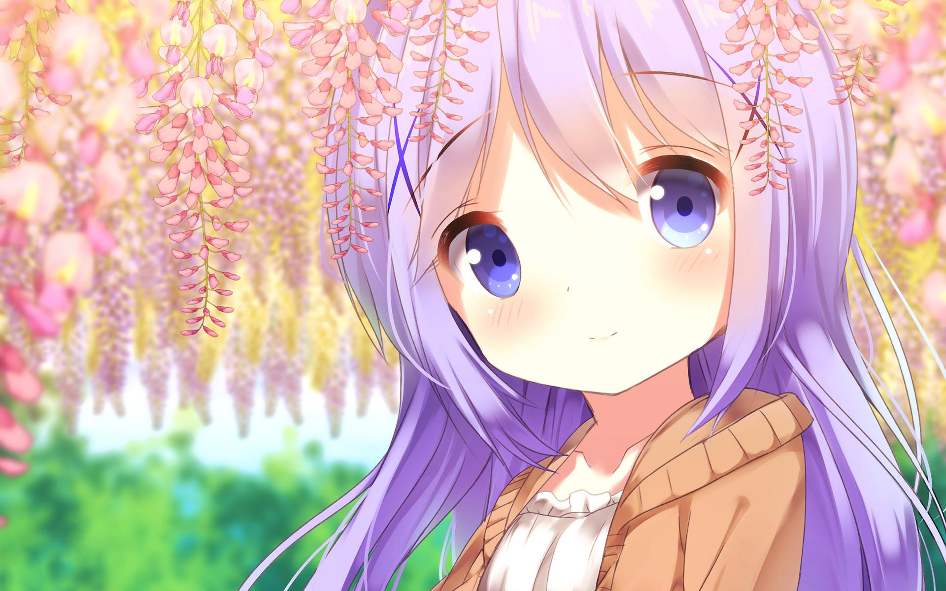 1920x1200 Download wallpaper Chino Kafu, park, purple eyes, manga, Is the Order a Rabbit for desktop with resolution 1920x1200. High Quality HD picture wallpaper