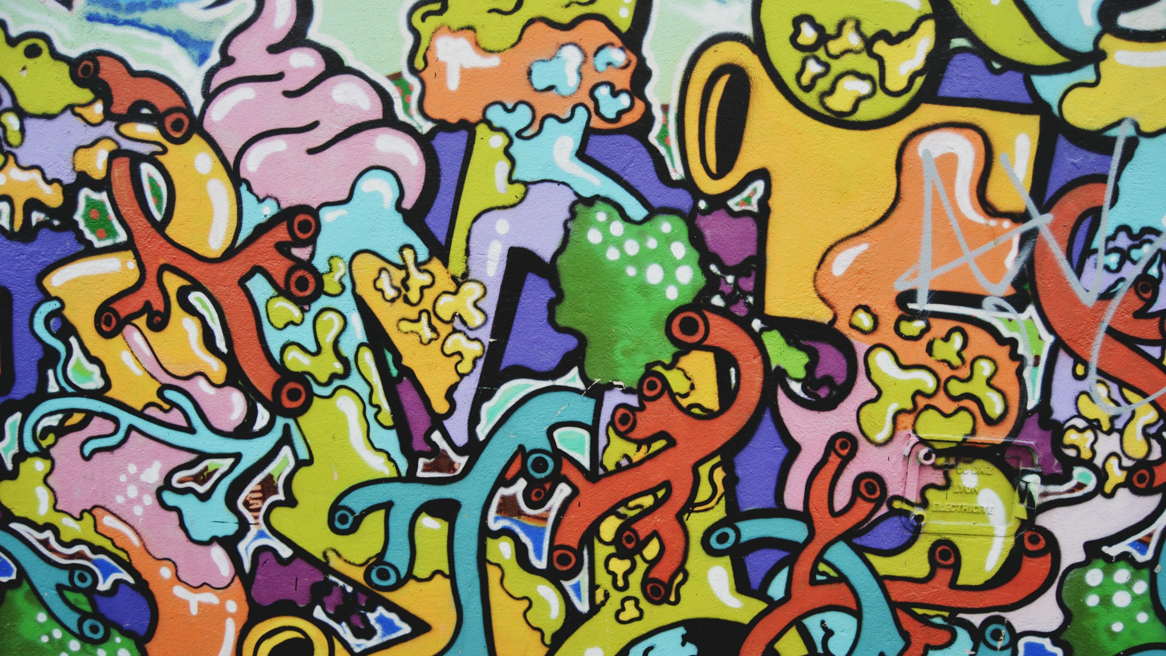 3840x2160 Wallpaper / colorful and random human organ street art in lyon, thousand colors 4k wallpaper free download