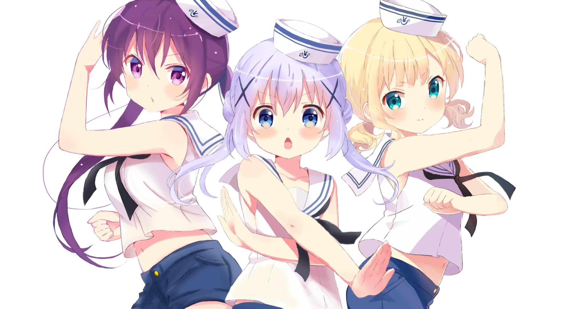 1980x1080 kafuu chino, kirima syaro, and tedeza rize (gochuumon wa usagi desu ka?) drawn