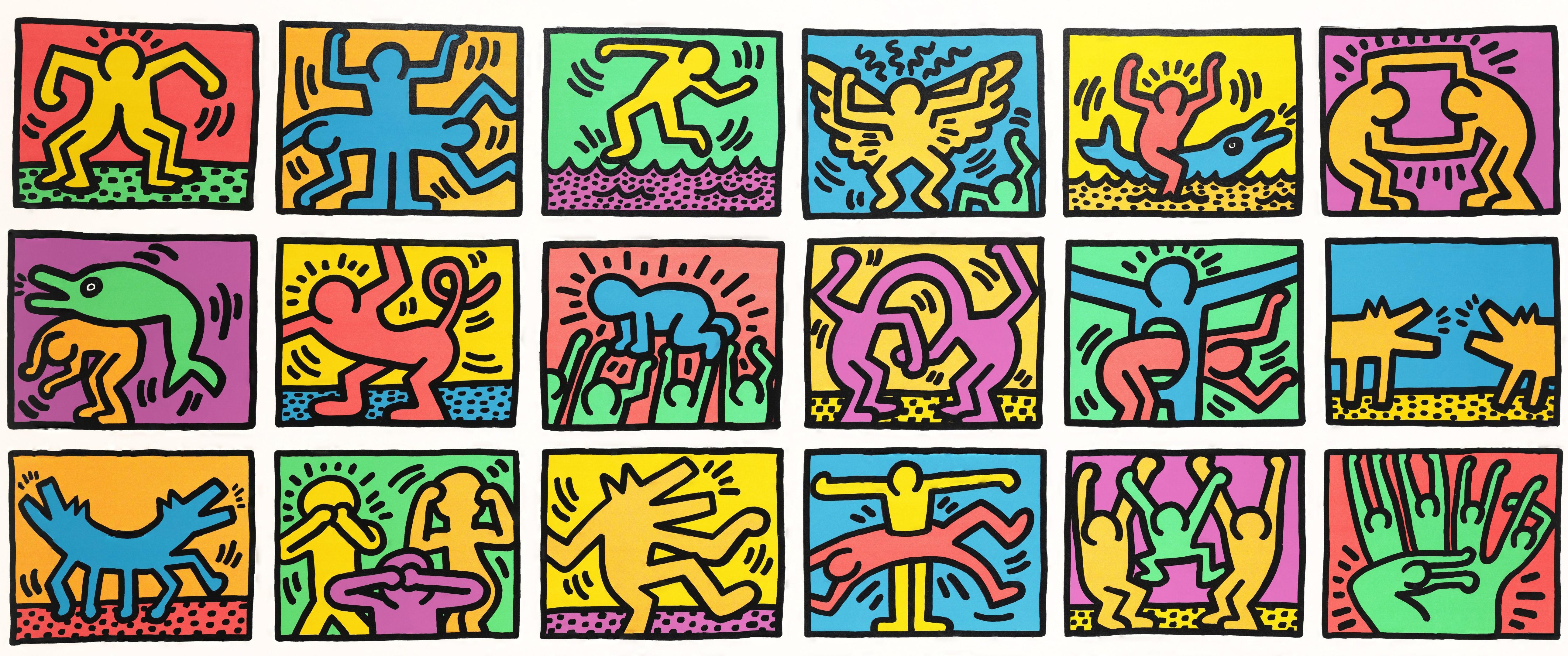 5160x2160 4K, drawing, Keith Haring, pop art, fabric, acrylic Gallery HD Wallpaper