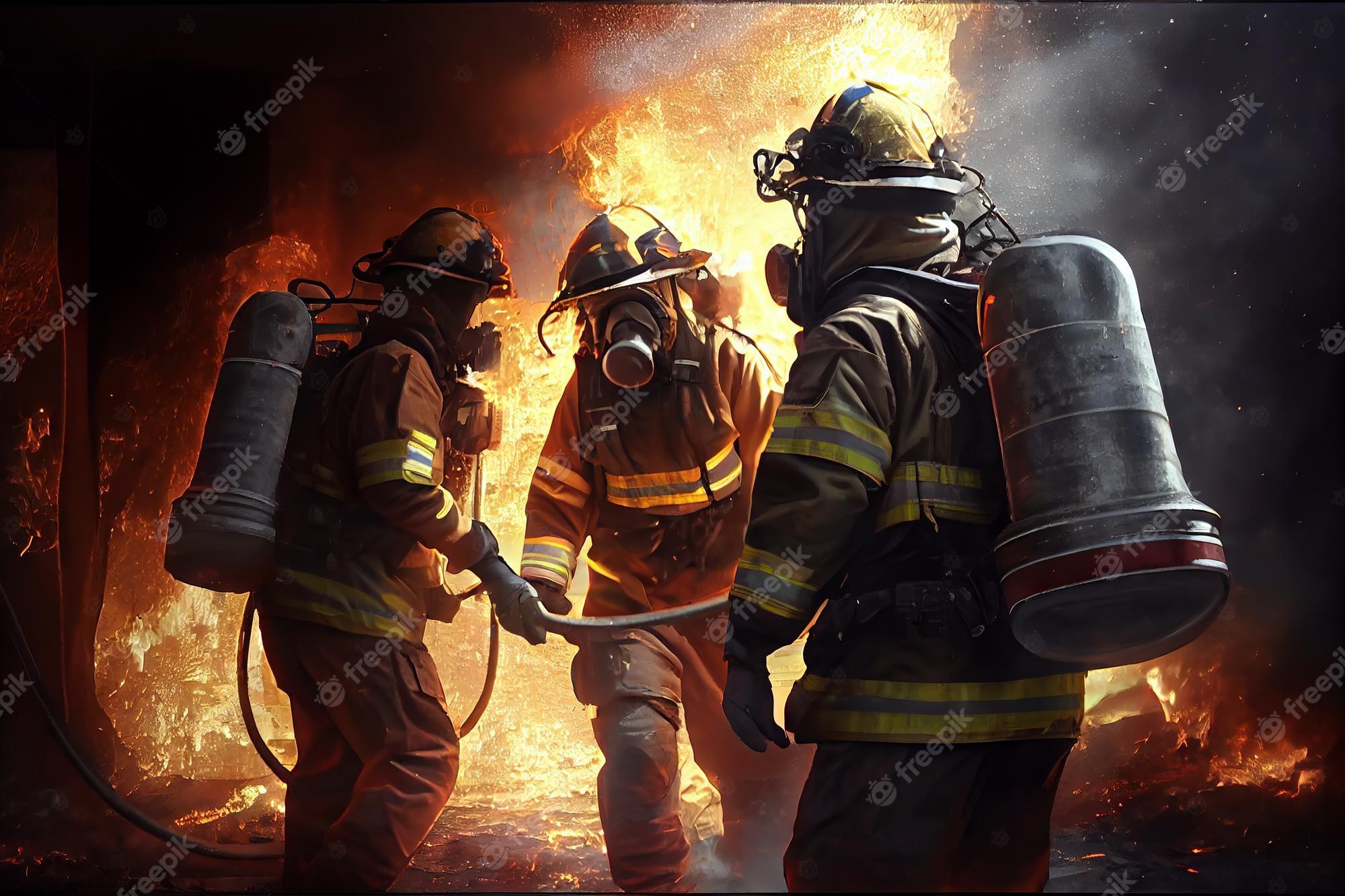 2000x1333 Premium Photo. Firefighters fighting a fire in a burning building generative ai