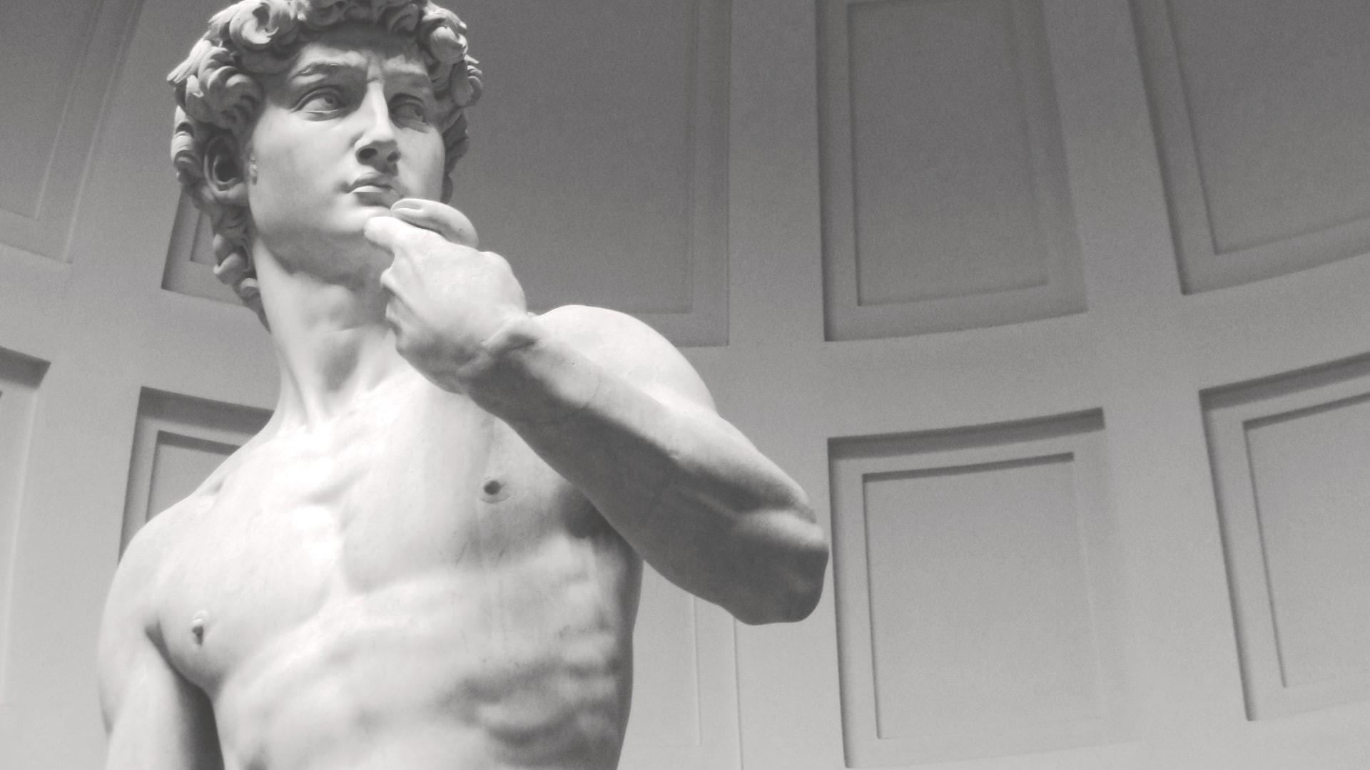 1920x1080 Wallpaper / Statue, Michelangelo, Firenze, Adult, Muscular Build, Portrait, Young Adult, Chest, Semi Dress, Sculpture, Monochrome, David, Artwork, Handsome, Body Part Free Download