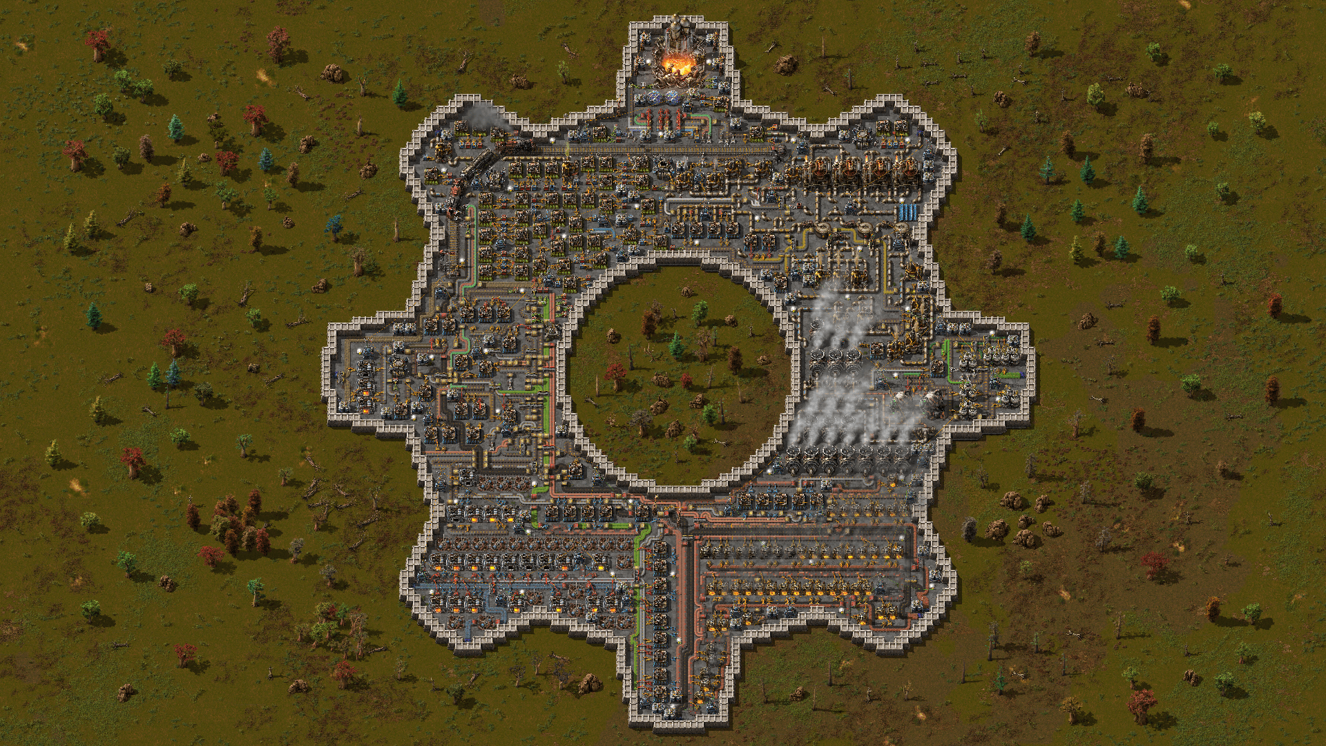 1920x1080 Fully functional, 10 SPM factory shaped like the Factorio logo (a gear wheel), for my desktop wallpaper. Feel free to use for a wallpaper if you want :) Timelapse + Tour /watch?v=b6TDtBa1Zl8