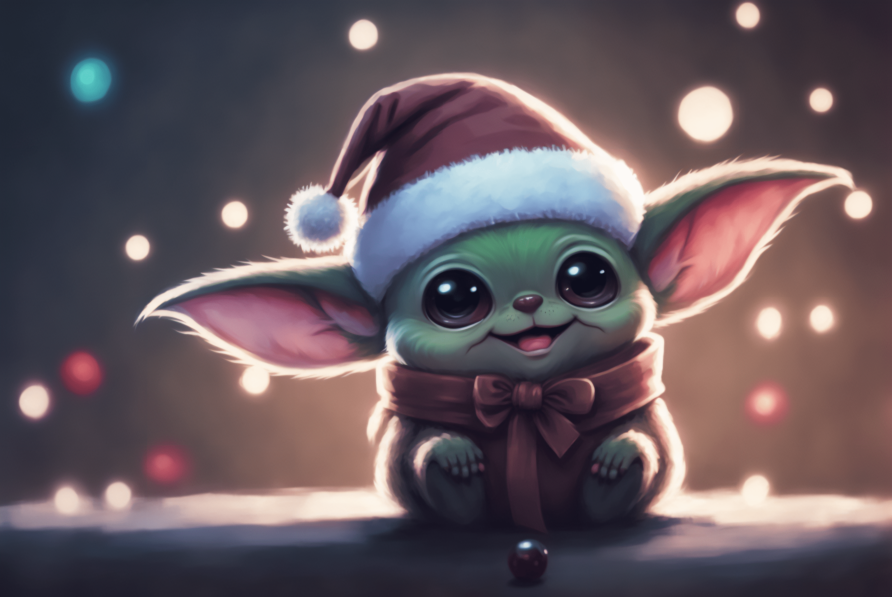 3060x2048 Ai Art Winter Snow Grogu Yoda Baby Star Wars Bokeh Santa Hats Wallpaper:3060x2048