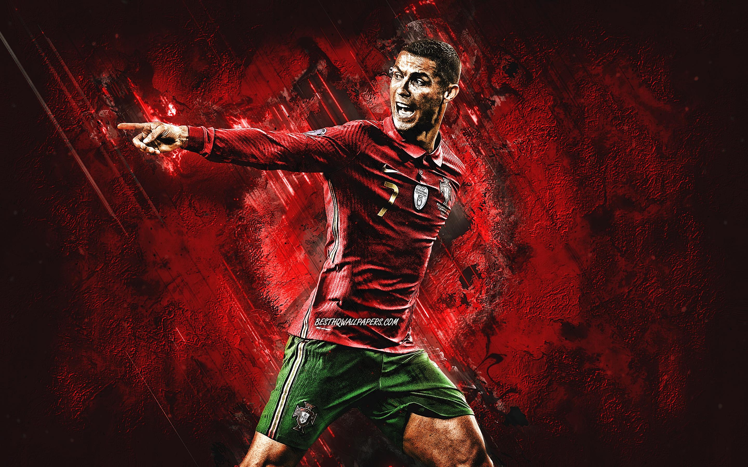 2880x1800 Download wallpaper Cristiano Ronaldo, CR Portugal national football team, red stone background, football, Portugal for desktop with resolution 2880x1800. High Quality HD picture wallpaper
