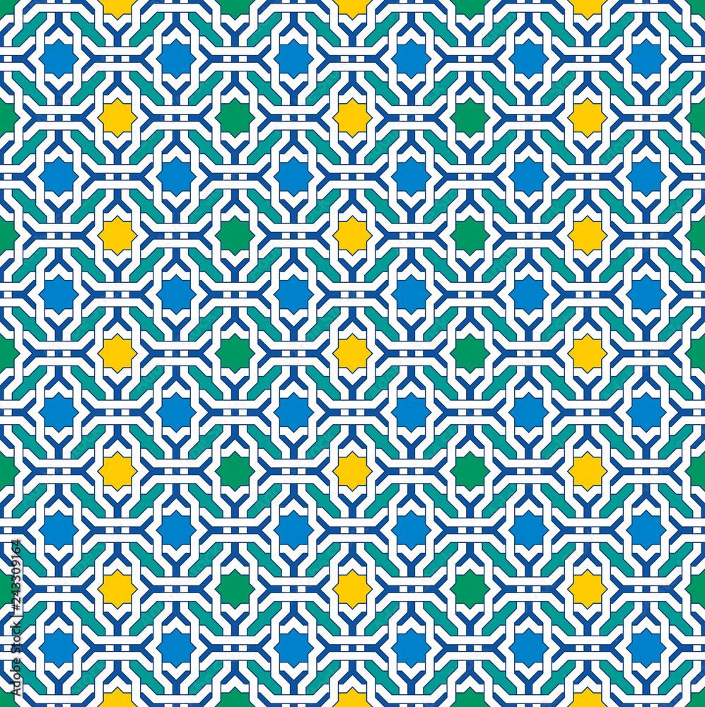 997x1000 Arabic seamless mosaic pattern geometric texture background. Islamic decorative and design elements for textile, book covers, manufacturing, wallpaper, print, gift wrap. Stock Vector