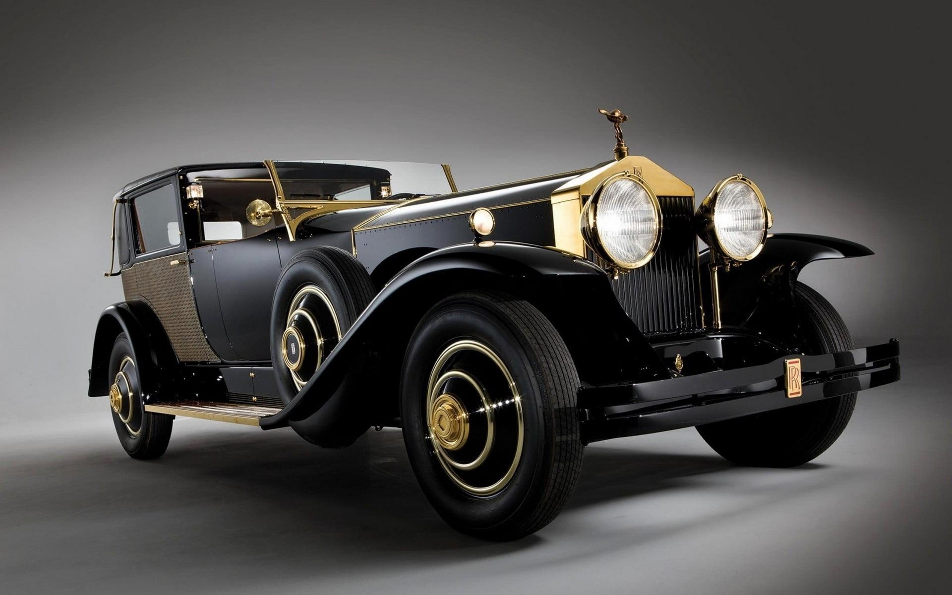 1920x1200 Vintage Black Car, Rolls Royce, Oldtimer, Simple Background, Mode Of Transportation Wallpaper