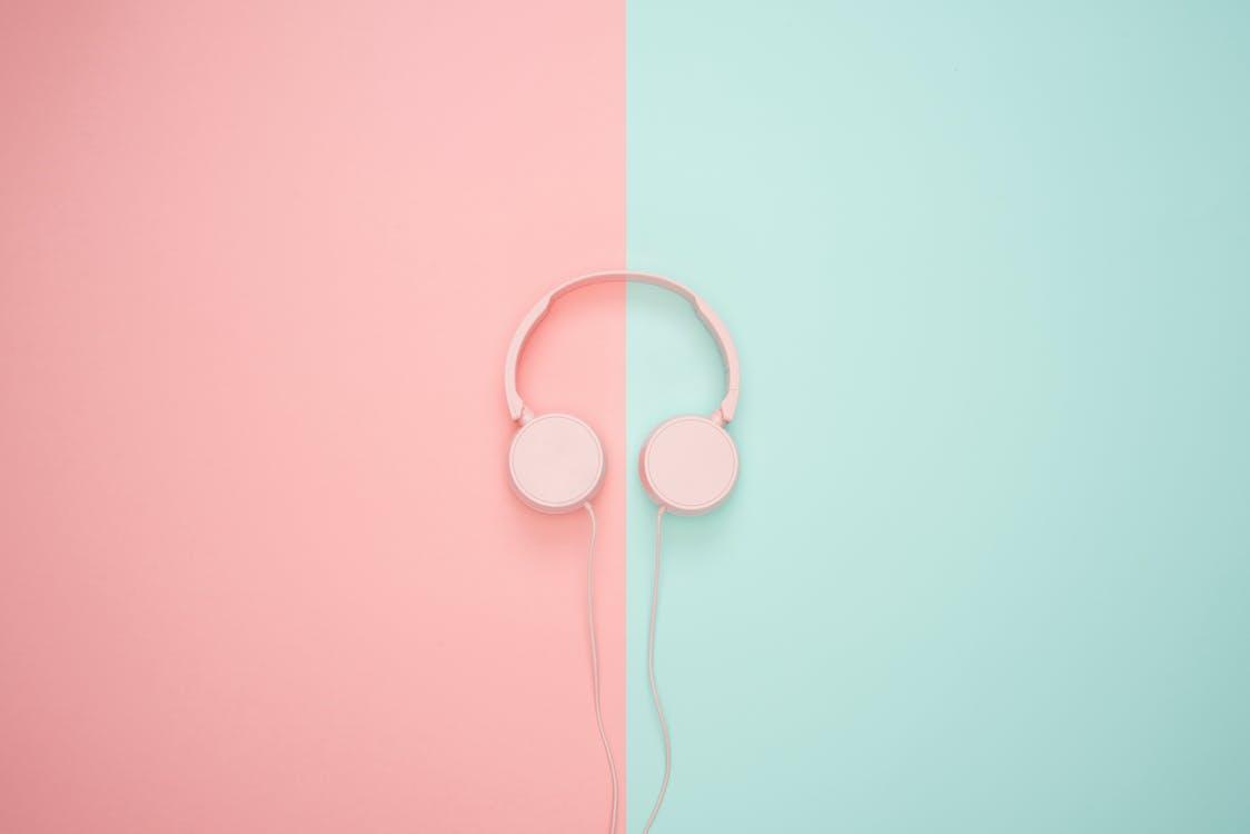 1124x750 Pink Corded Headphones on pink and teal Wall · Free
