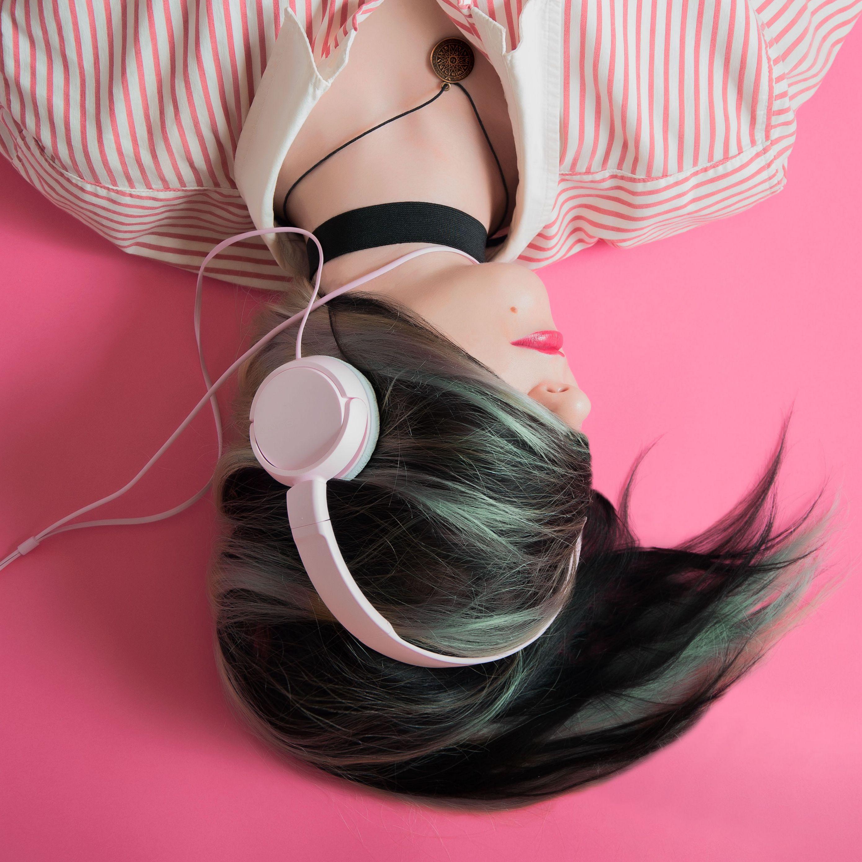 Headphones with hearth shaped cable on pink wallpaper Stock Photo  Adobe  Stock