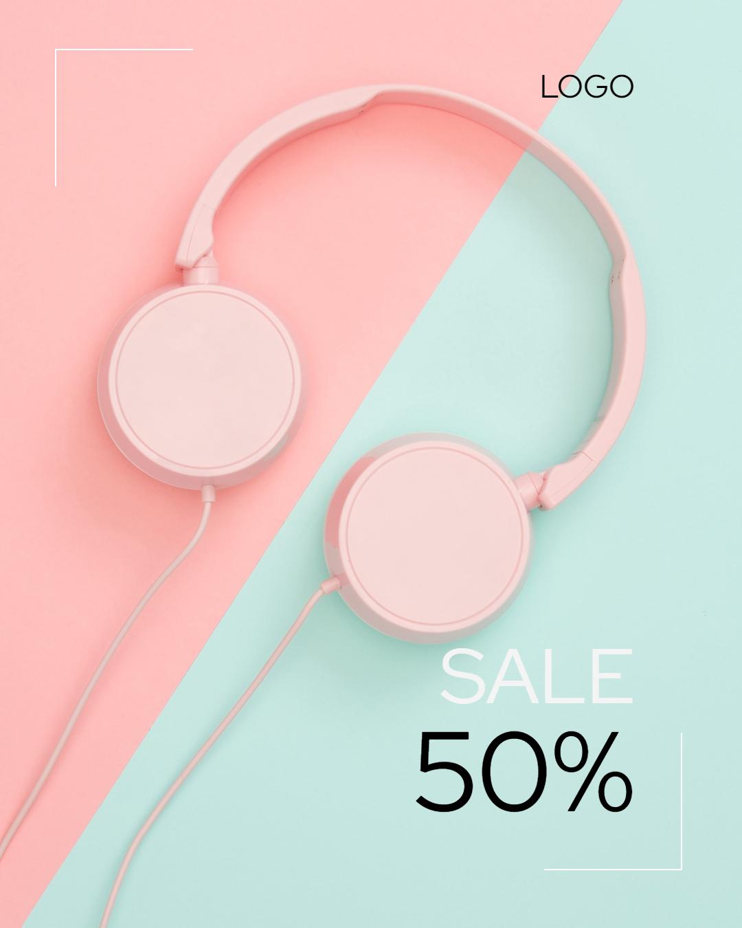 1080x1350 Pink Headphones Banner Template